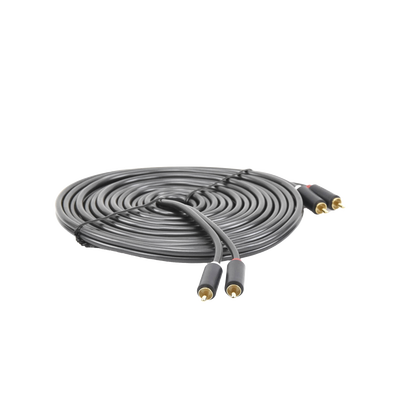 Cable de Audio 2 RCA Macho a 2 RCA Macho / 5 Metros (16.40 Pies) / Color Negro / Alta Calidad / Anillos de Goma para Asegurar un Agarre Firme al Instalar o Quitar el Cable
