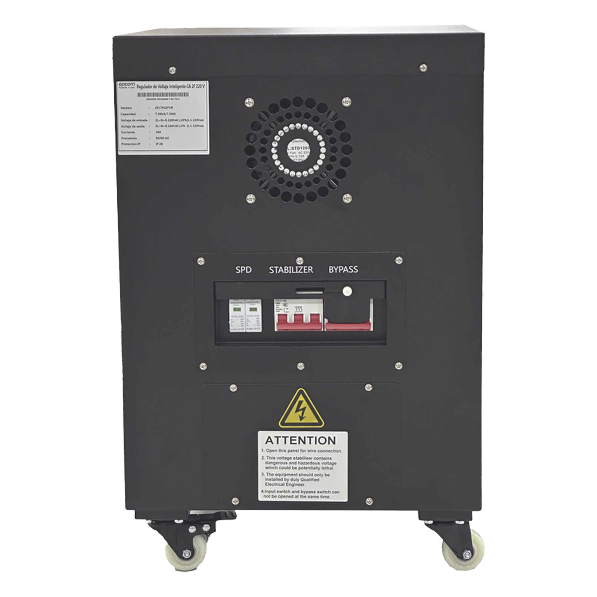 Regulador de Voltaje Industrial / Monofásico Ferrorresonante 5 kVA/5 kW / Entrada 96-144 Vca / Salida 117.6-122.4 Vca / Regulación ±2% / Eficiencia 98%