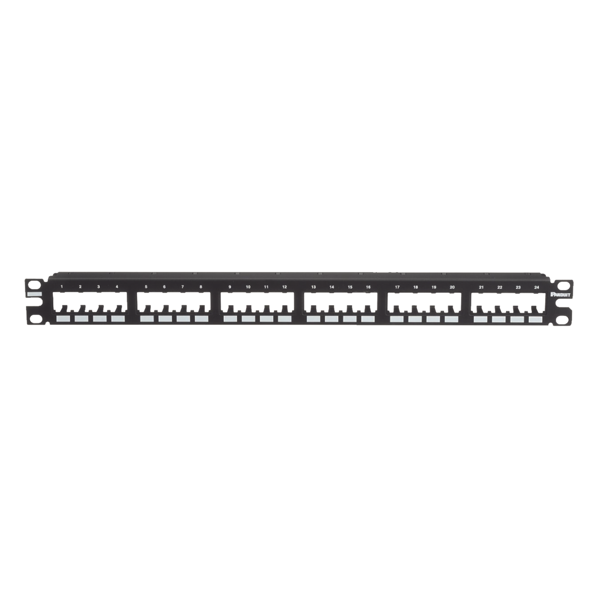 Panel de Parcheo Modular Mini-Com (Sin Conectores), Plano de Instalación al Ras, Sin Blindaje, de 24 Puertos, 1UR — PANDUIT · SKU CPP24FMWBLY