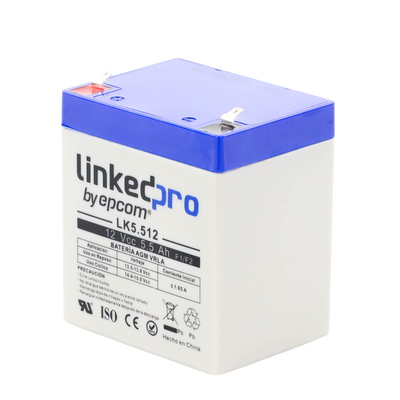 Batería de respaldo 12 V | 5.5 Ah | AGM | Especial para Seguridad Electrónica | UPS | Sistemas de Emergencia | Vida útil 5 años | Terminales F1 + Adaptador F2