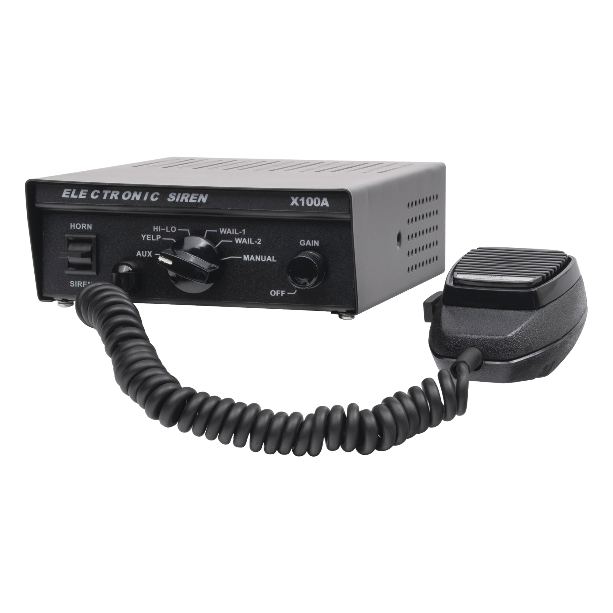 Sirena Vehicular de 100W de Potencia, Con Switch Giratorio de 6 posiciones y Micrófono Integrado de Uso Rudo — EPCOM INDUSTRIAL SIGNALING · SKU X100A