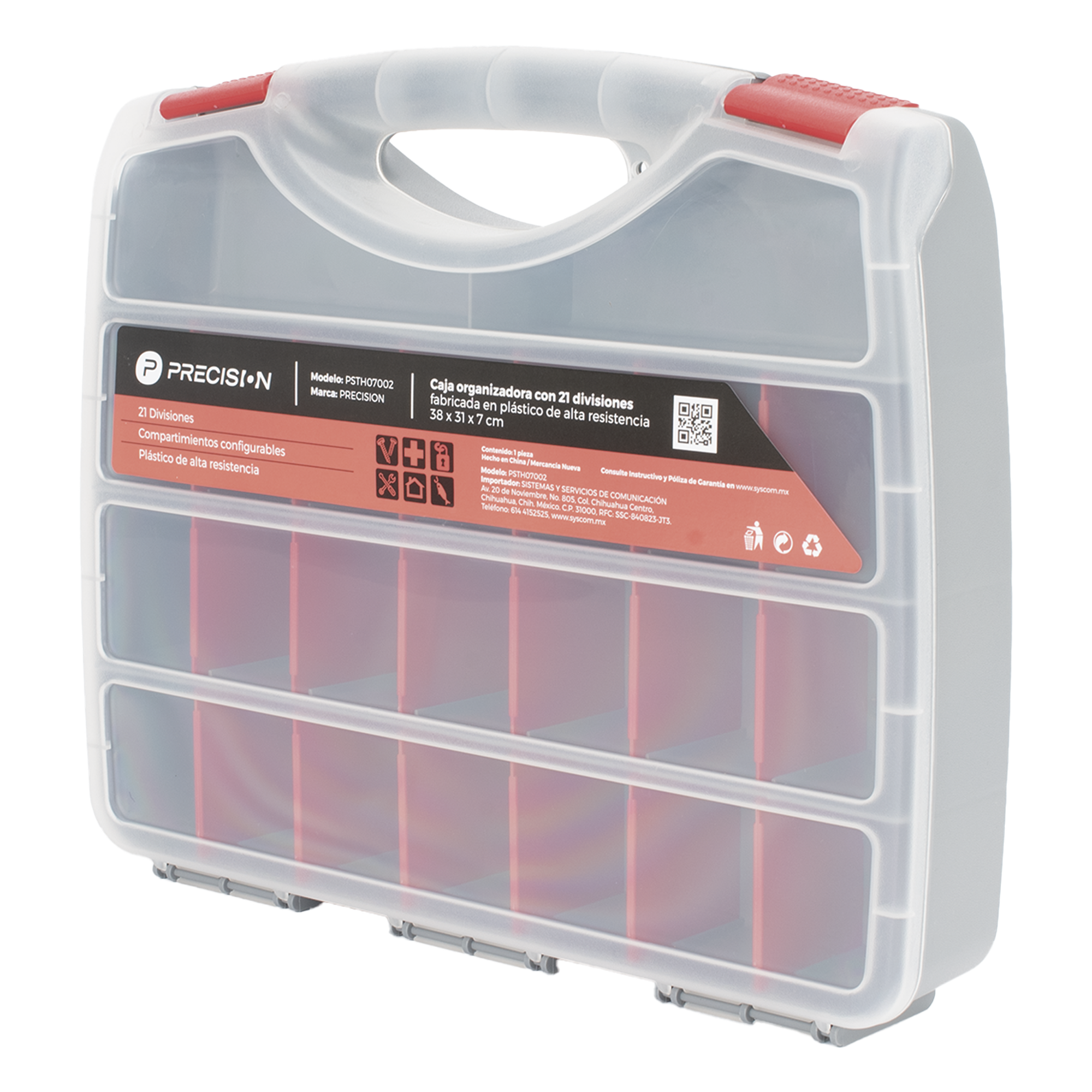 Caja Organizadora con 21 Divisiones Fabricada en Plástico de Alta Resistencia de 38x31x7 cm.