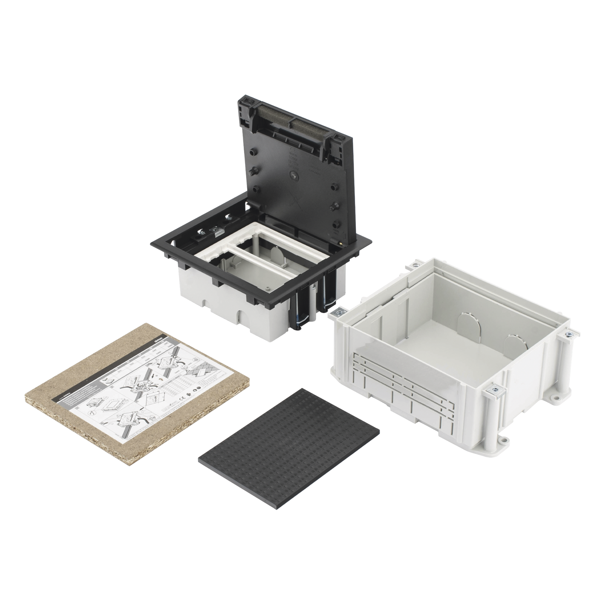 Caja de Suelo Simon Serie S / Para Voz, Datos o Contactos Eléctricos / Capacidad para 2 Módulos / Con Registro Integrado para Fijación en Concreto / Profundidad Ajustable de 70 a 100 mm (2.76 a 3.94 pulgadas) / Alta Resistencia Mecánica y Térmica — SIMON · SKU SM-CPAV-2