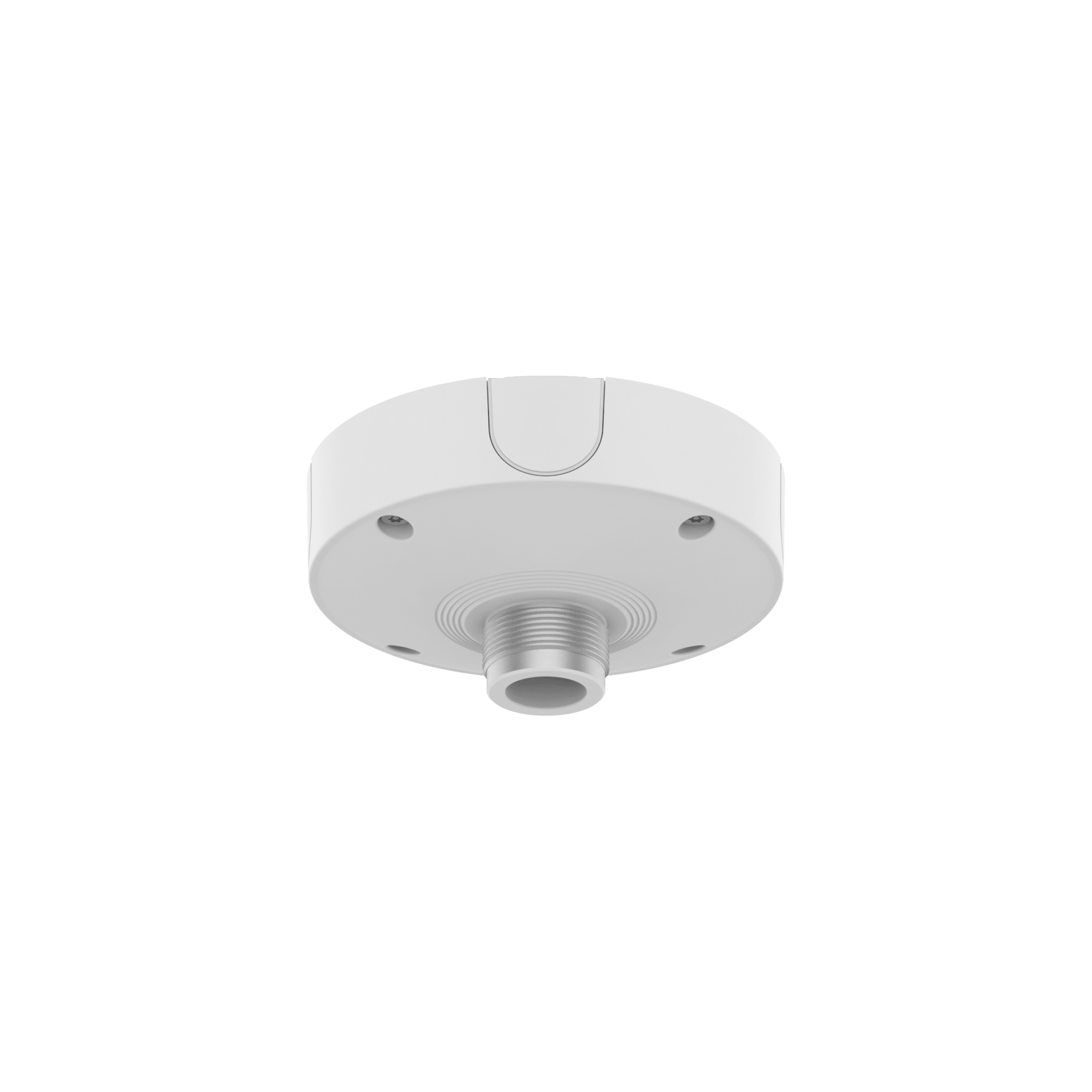 Base de Montaje para Techo SBP-180CMB / Aluminio / Color Blanco RAL9003 / Diámetro 180 mm / Peso 970 g / Tornillo TR30 / Orificio Conduit 19.1 mm / Compatible con Múltiples Modelos Hanwha — HANWHA VISION · SKU SBP-180CMB