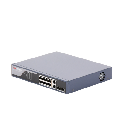 Switch PoE+ / Administrable / Uso en Rack / 8 Puertos 10/100 PoE+ /  2 Puertos 1000 Mbps Uplink  / 2 Puertos SFP / Configuración Nube desde Hik-PartnerPro / Modo Extendido hasta 300 Metros / 125 W