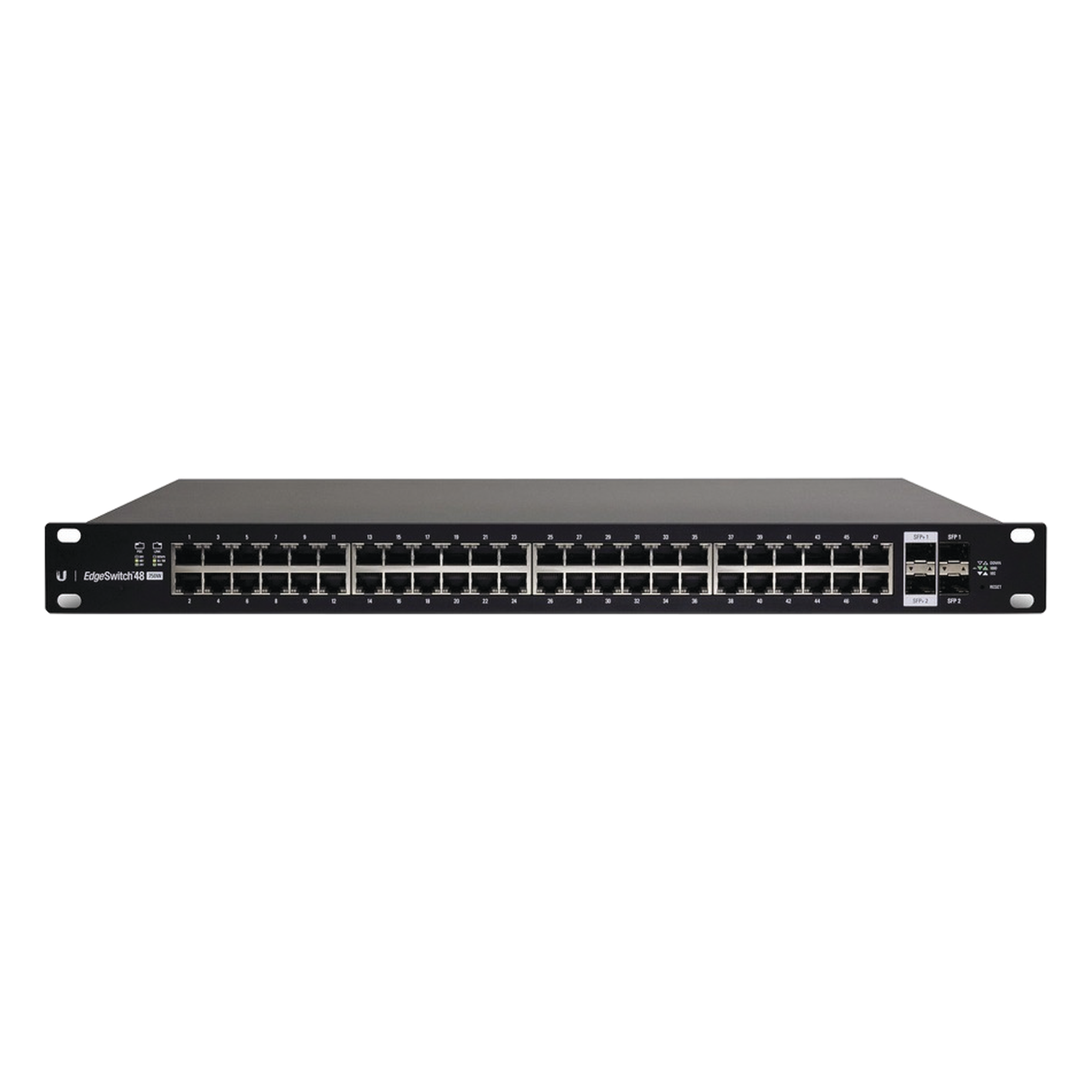 EdgeMAX Switch Administrable 48 Puertos Gigabit, PoE+/Pasivo 24V, 2 SFP, 2 SFP+ 10G, 500W — UBIQUITI · SKU ES-48-500W