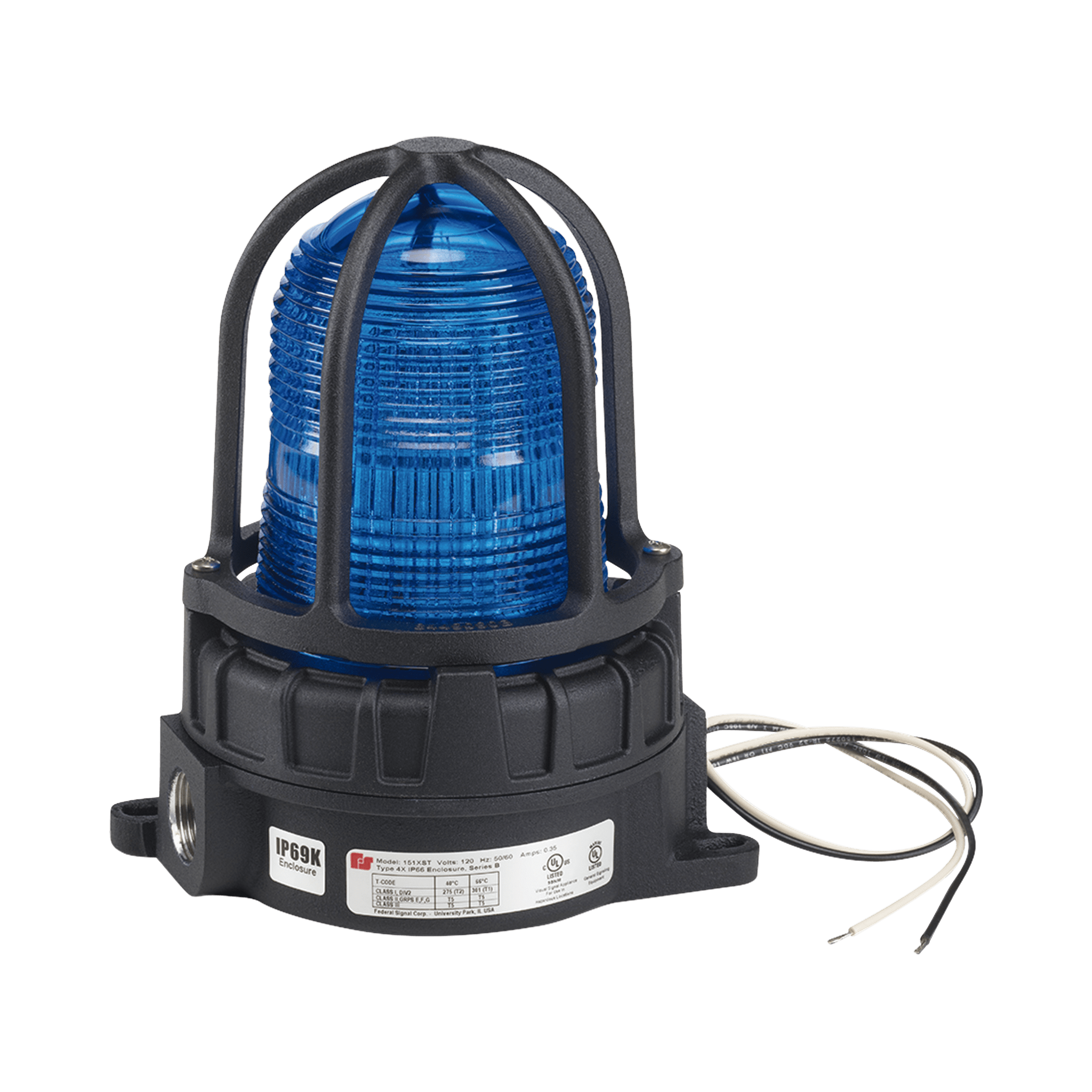 Luz de advertencia LED / Ubicaciones peligrosas / Montaje superficie / 120-240Vca / IP66 / Azul — FEDERAL SIGNAL INDUSTRIAL · SKU 191XLS-120240-B