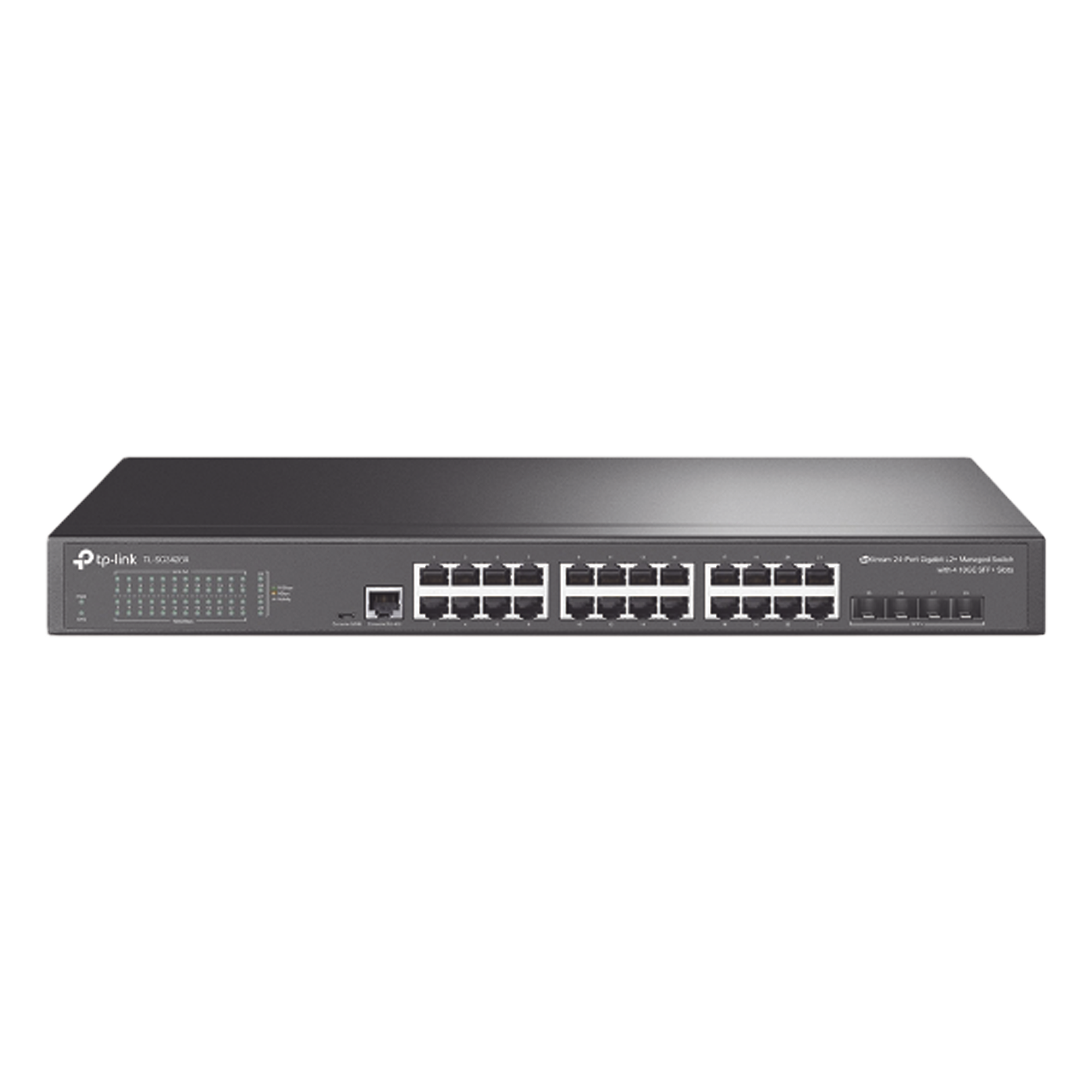 Switch Administrable L2+/L3 / 24 Puertos Gigabit / 4 Puertos SFP+ 10G / 128 Gbps / Sin Ventilador / Omada SDN — TP-LINK · SKU TL-SG3428X