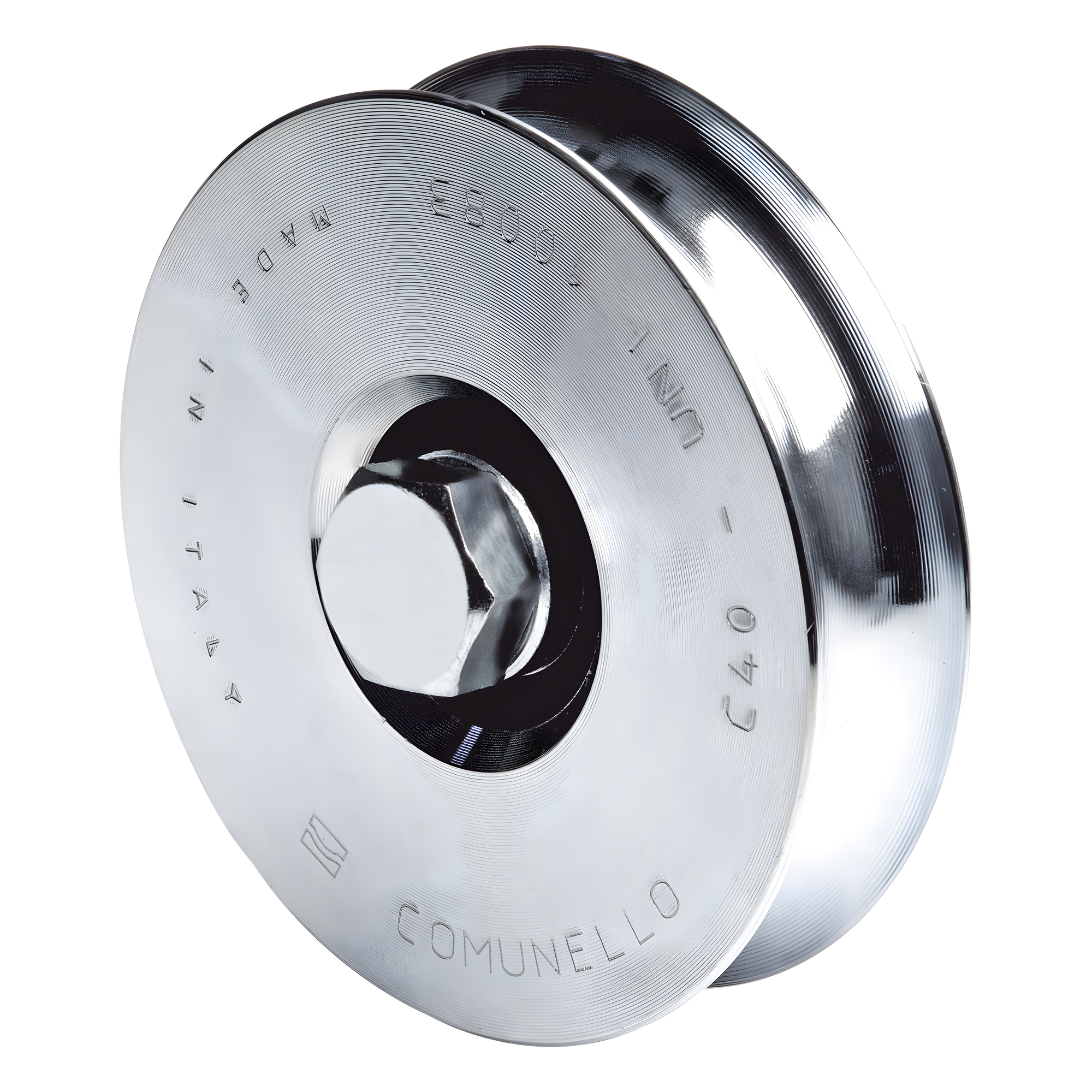 310 - Rueda de 8 cm SIN Soporte / Soporta hasta 200 kg / Canal Tipo "U" — COMUNELLO · SKU 1150-4525-001