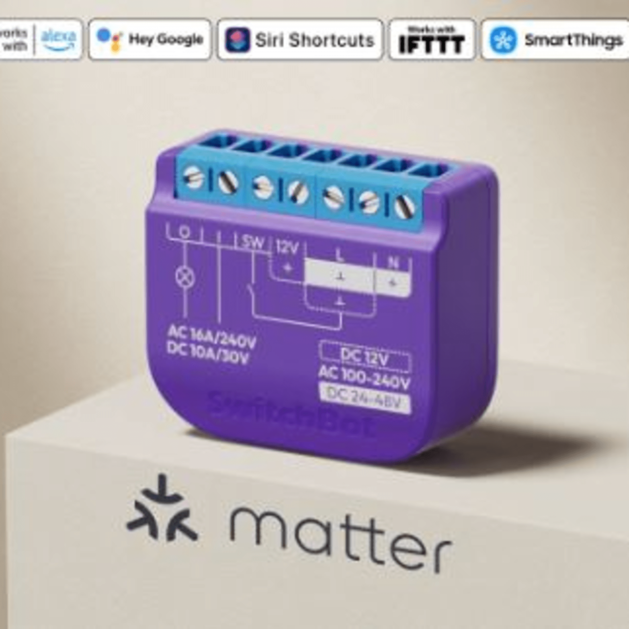 Switch Relevador Inteligente conectividad inalambrica Wifi y BLE / Salida Contacto Seco / Compatible con asistentes de voz / Dimensiones 42x36x16 mm