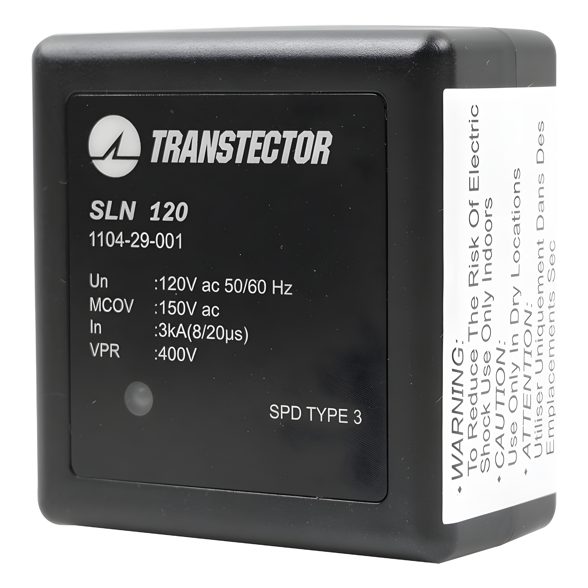 Protector Sobretensión 120 VAC / SASD / Clavija 5-15R / 5 kA / Plug-in / UL 1449 — TRANSTECTOR · SKU SLN-120
