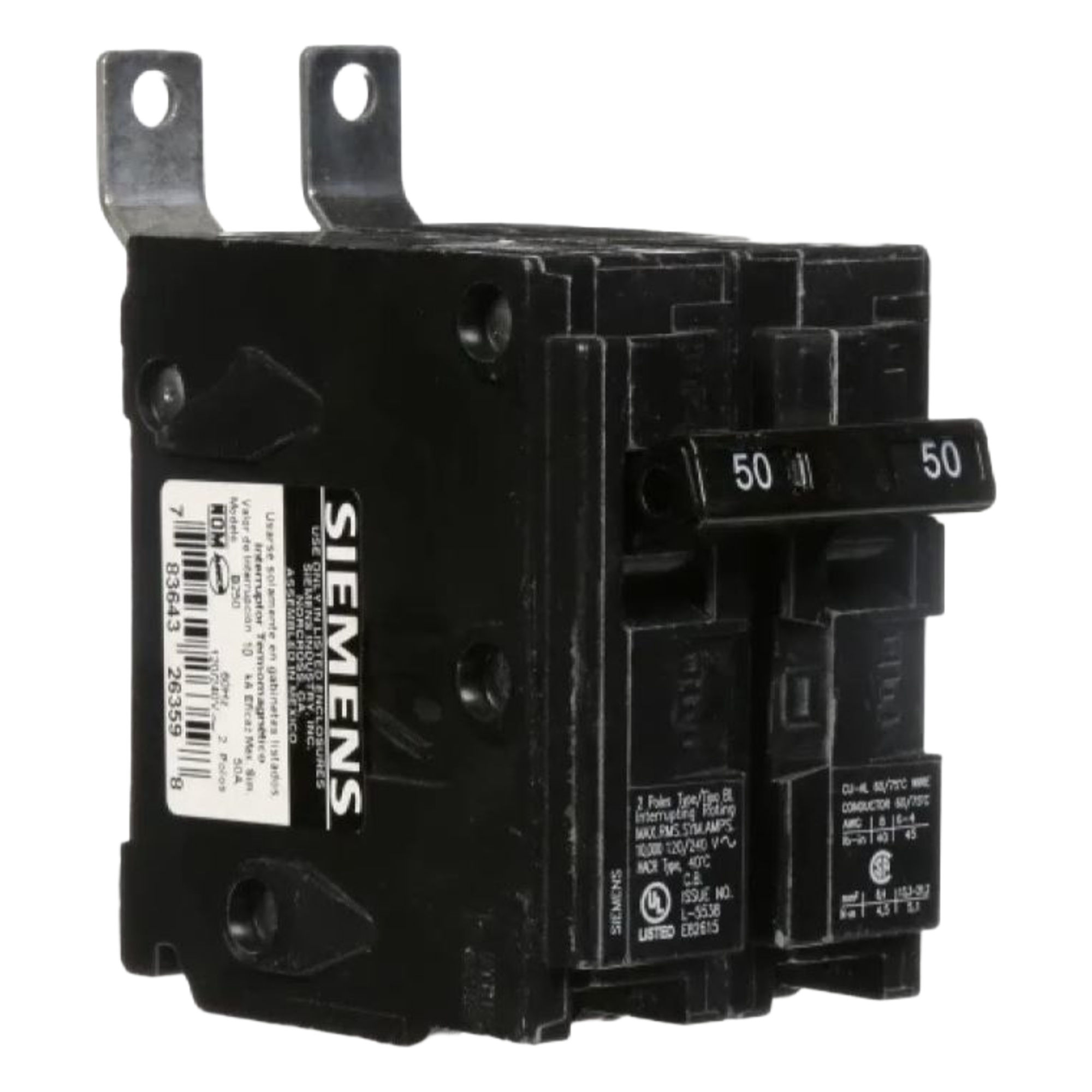 Interruptor automático atornillable tipo BL 2 polos, 50 amp. — SIEMENS · SKU B250S