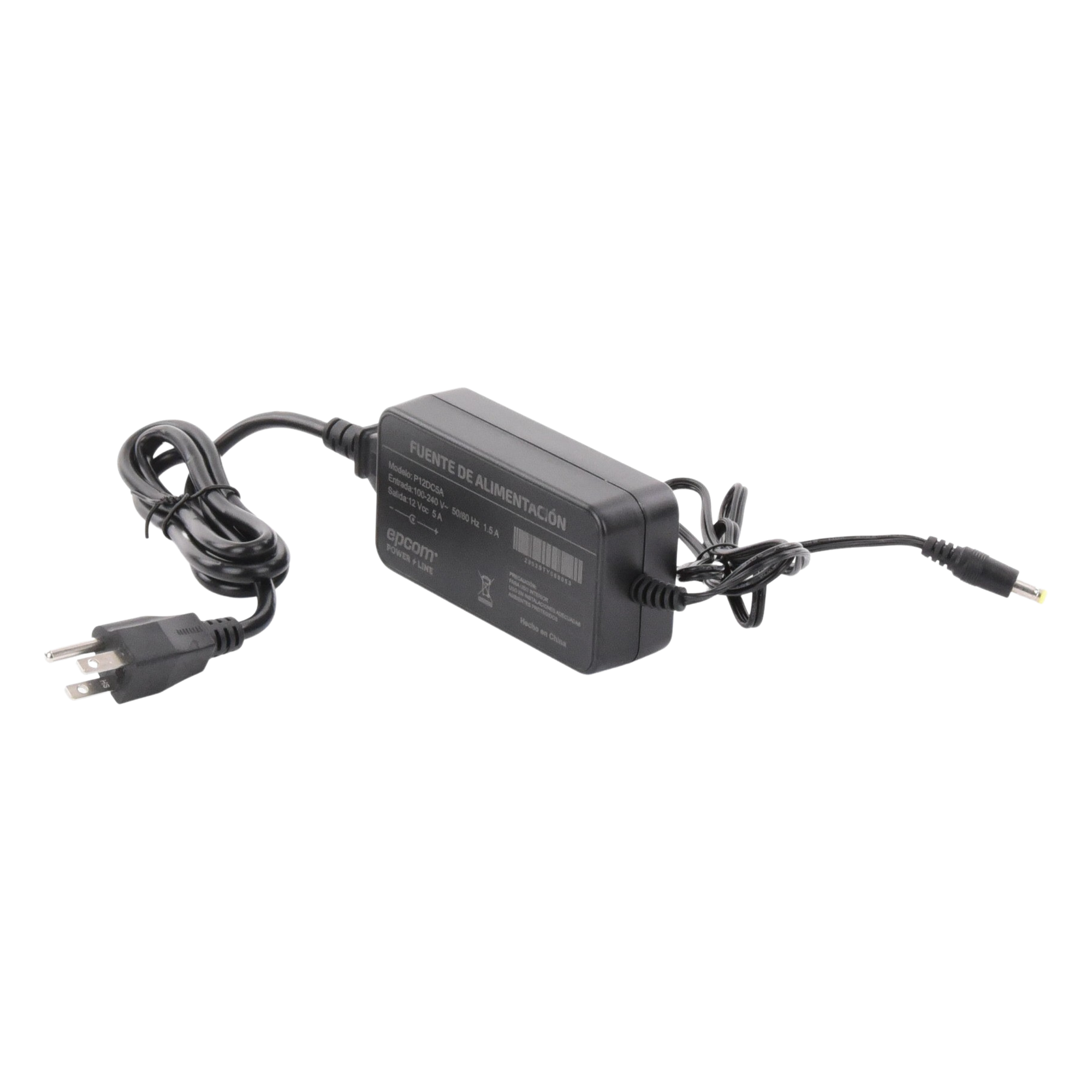 Fuente de Poder / 12 VCC / 5 A / Entrada Universal 100-240 VCA / Cables 0.5 m (1.64 ft) / Rango Térmico -20°C a 45°C — EPCOM POWERLINE · SKU P12DC5A