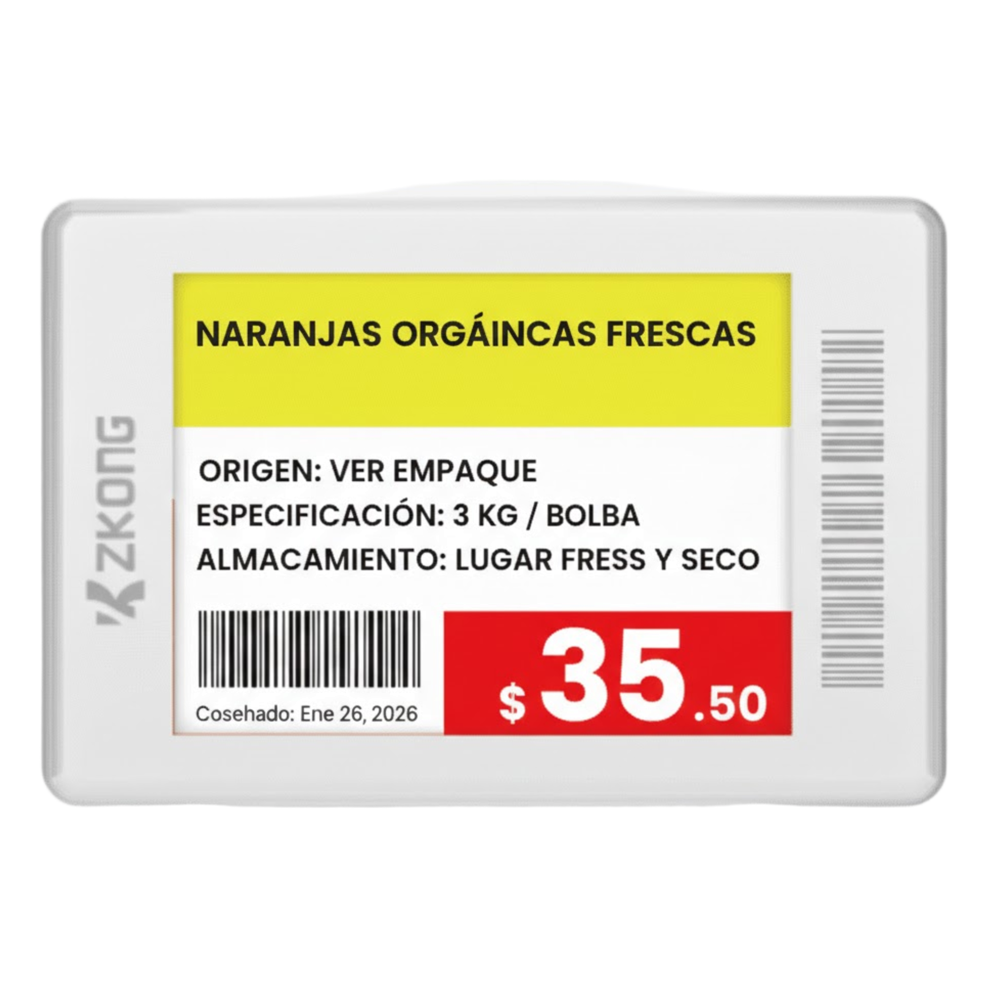 Etiqueta Electrónica de Estantería ESL 1.8 Pulgadas / Pantalla EPD a Color 224x168 píxeles / 4 Colores (Negro, Blanco, Rojo, Amarillo) / Batería 5 Años / Bluetooth LE 5.1 / Gestión en la Nube / NFC / CE ROHS FCC — ZKONG · SKU ZKC18B