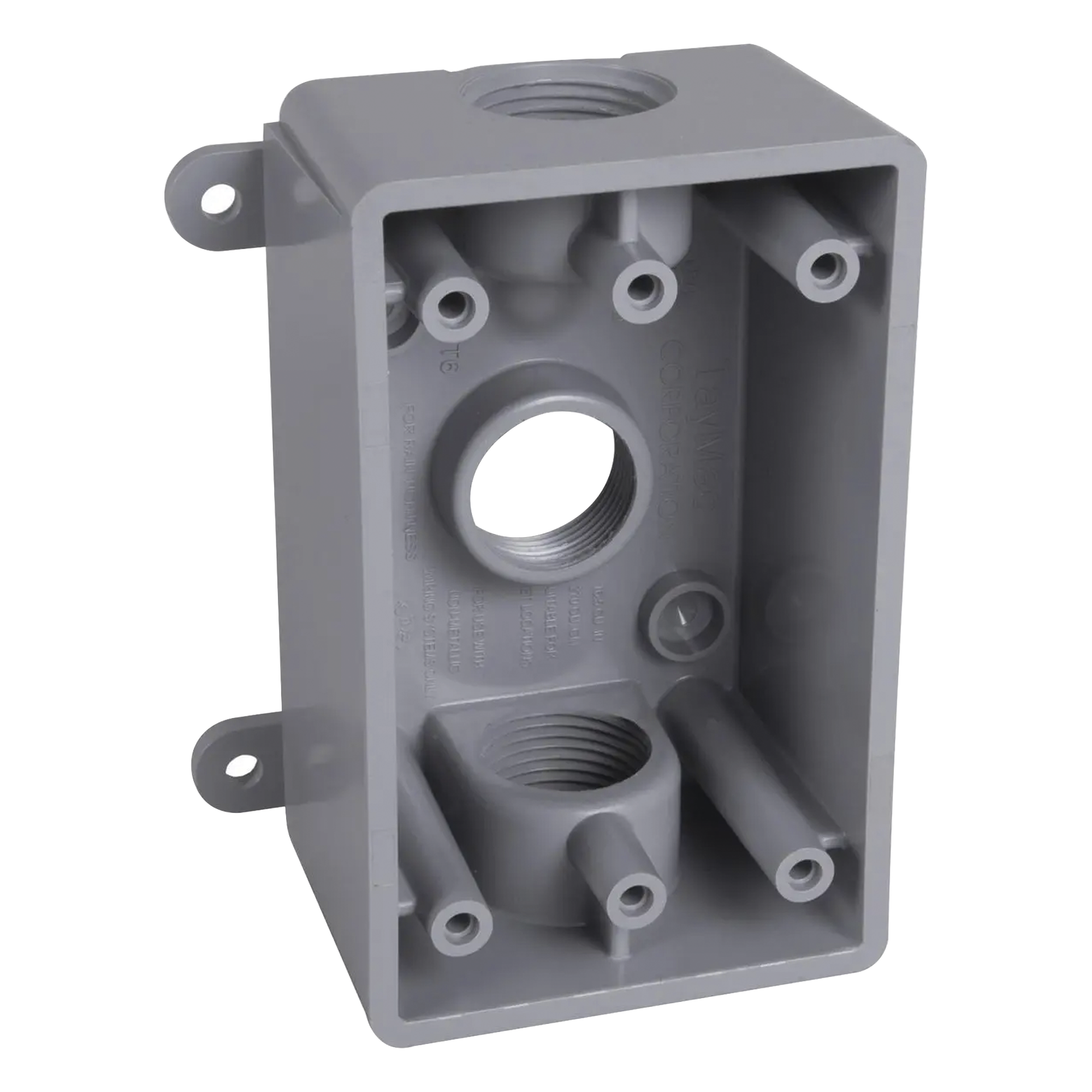 Caja Impermeable de 1 Gang / Profundidad de 2 Pulgadas (5.08 cm) / Cuenta con 3 Salidas Roscadas para Tubería de 1/2 Ó 3/4 / Color Gris — RACO · SKU HUB-PSB-37550-GY