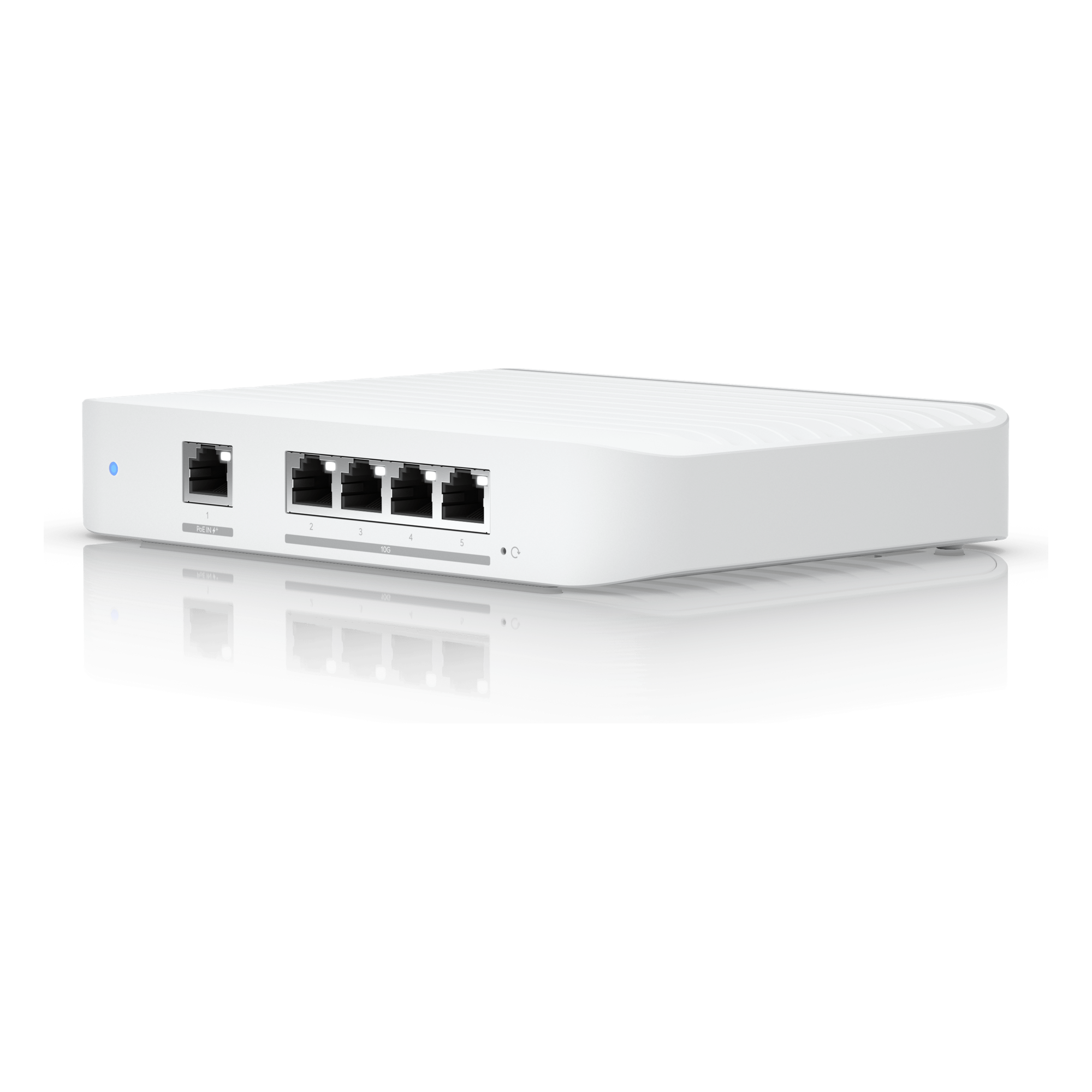 USW Flex XG Switch Capa 2, Compacto de 4 Puertos 10GbE, Puede ser Alimentado por un Puerto GbE PoE+ o con un Adaptador 5 Vcc USB-C — UBIQUITI · SKU USW-FLEX-XG