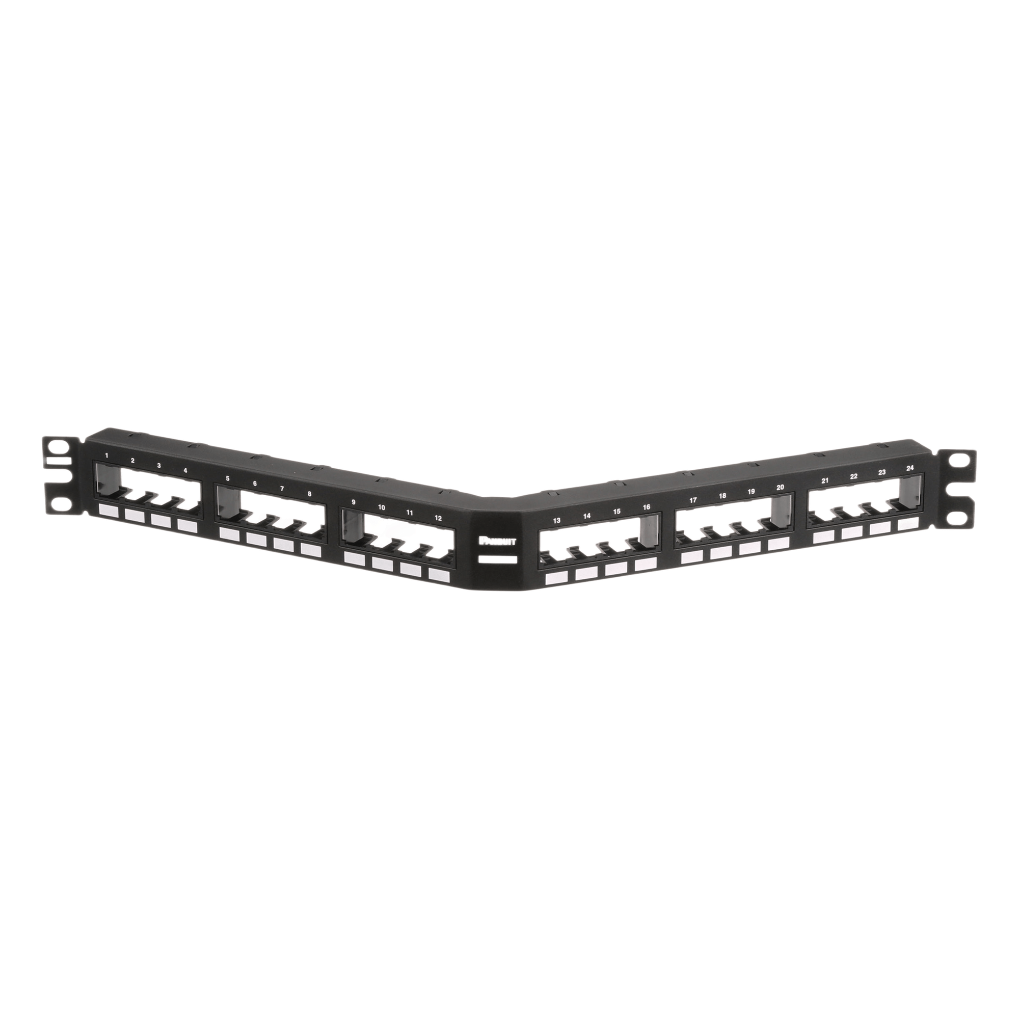Panel de Parcheo Modular Mini-Com (Sin Conectores), Angulado, Sin Blindaje,  Con Números Pre-Impresos, de 24 Puertos, 1UR — PANDUIT · SKU CPPA24FMWBLY