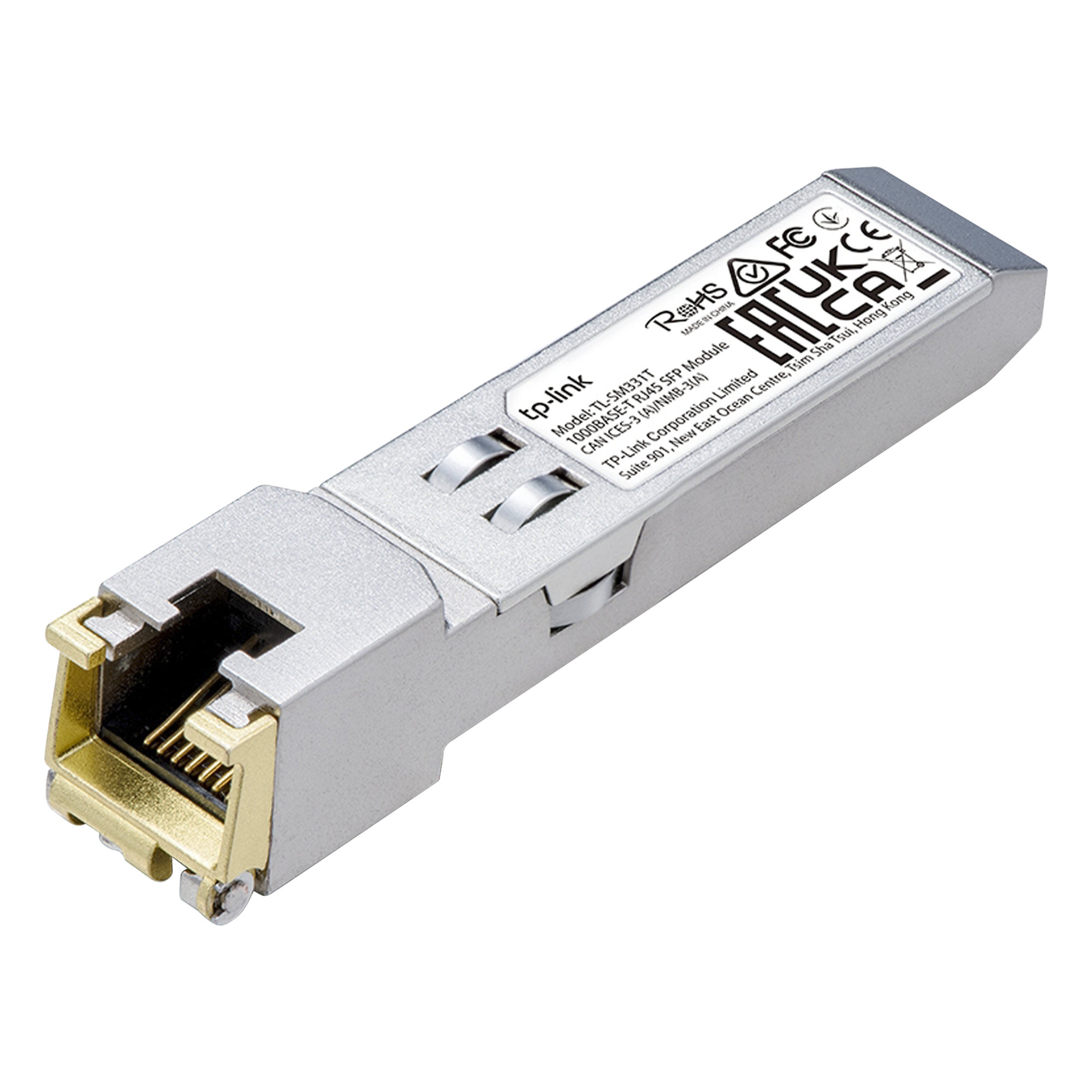 Transceptor mini-GBIC SFP RJ45 / Admite 1000BASE-T / Hasta 100 metros / Conector RJ45 (1G) — TP-LINK · SKU TL-SM331-T