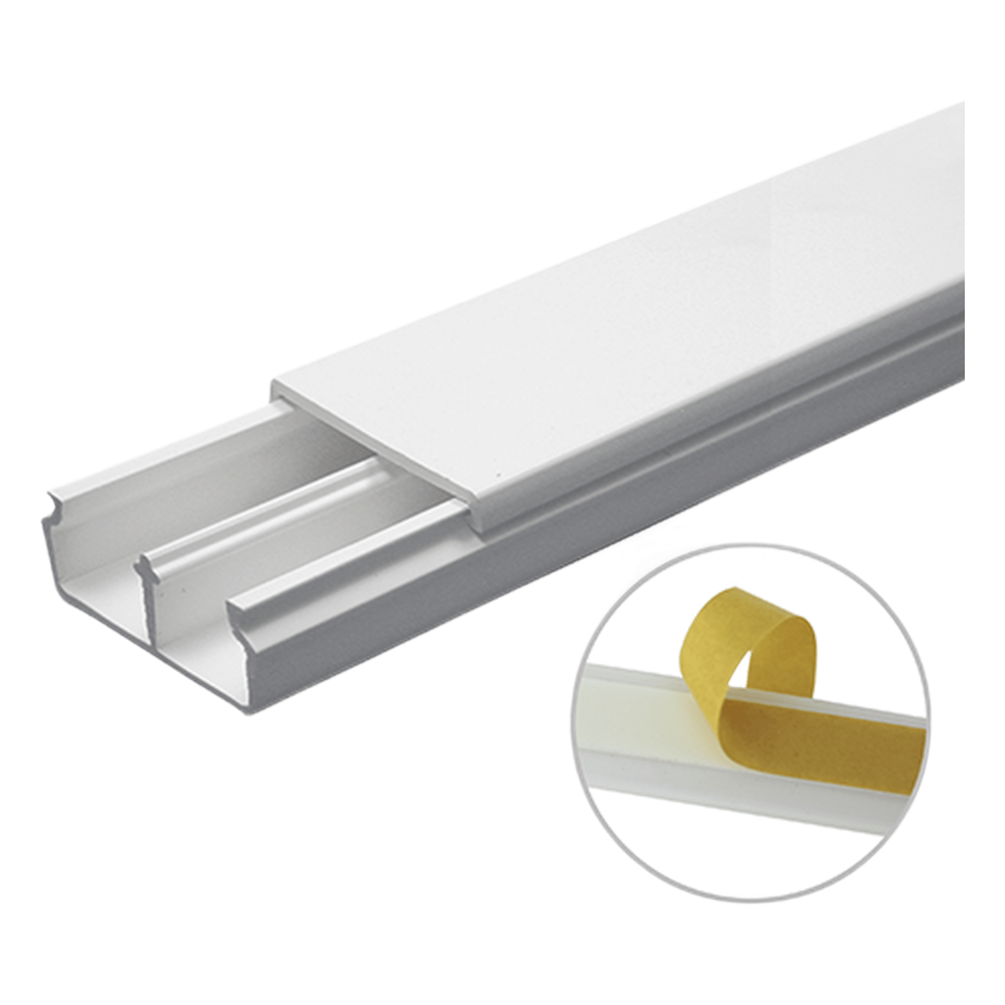 Canaleta en color blanco de PVC auto extinguible, con divisón 35 x 17, tramo de 6 pies, con cinta adhesiva (5301-21252) — THORSMAN · SKU TMK-1735-CC