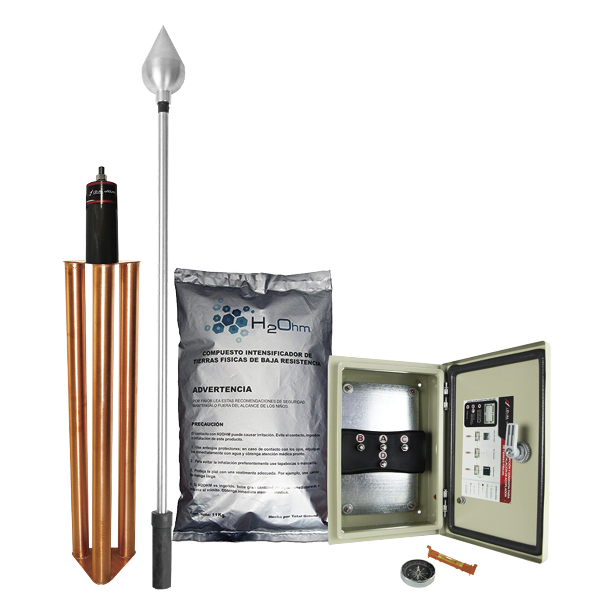 Kit de Pararrayo con Punta en Aluminio con Diámetro de Protección de 160 metros. — TOTAL GROUND · SKU KDA-01-ALU