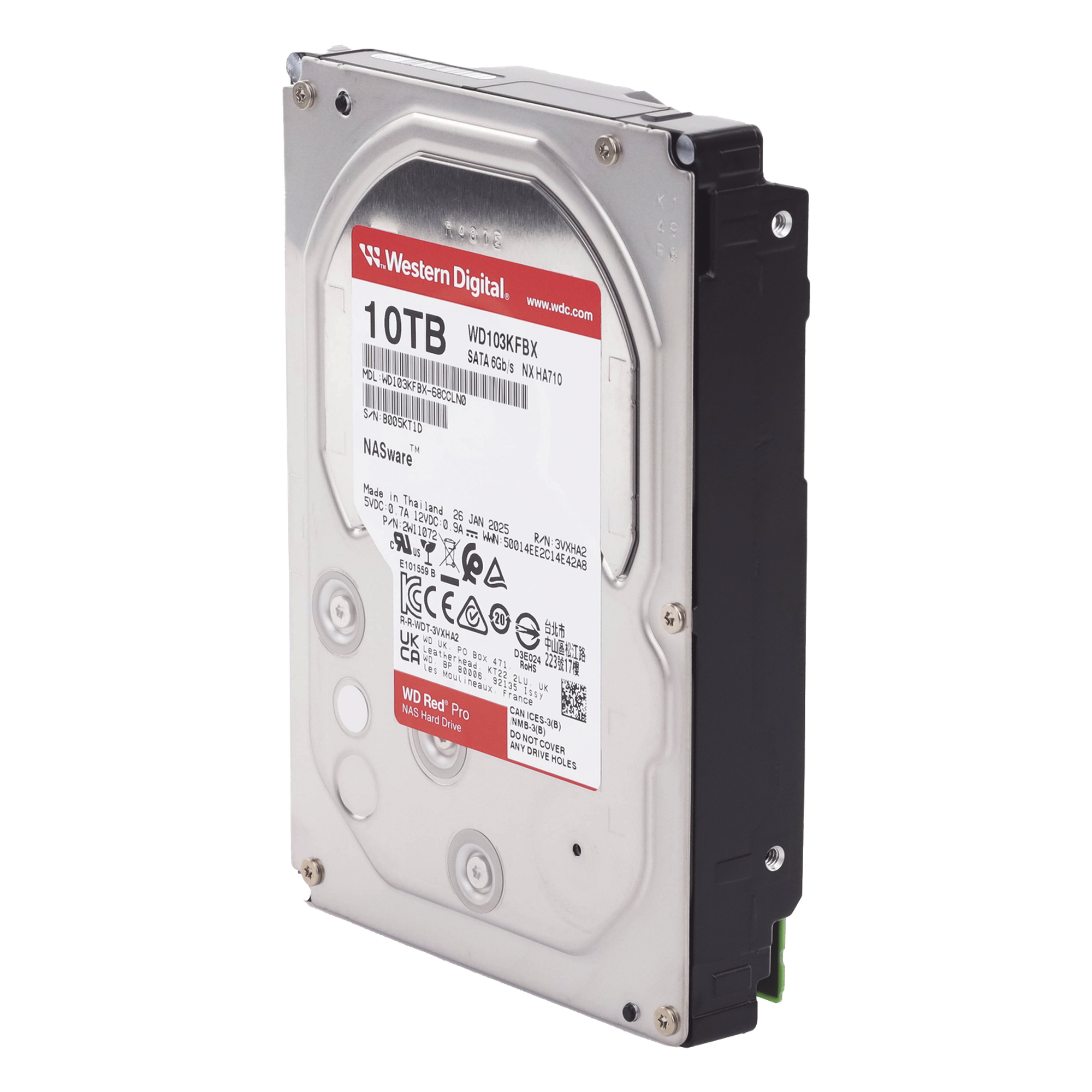 Disco Duro para NAS / 10 TB / 7200 RPM / SATA III 6 Gb/s / Caché 128 MB / Hasta 16 Bahías — Western Digital (WD) · SKU WD103KFBX