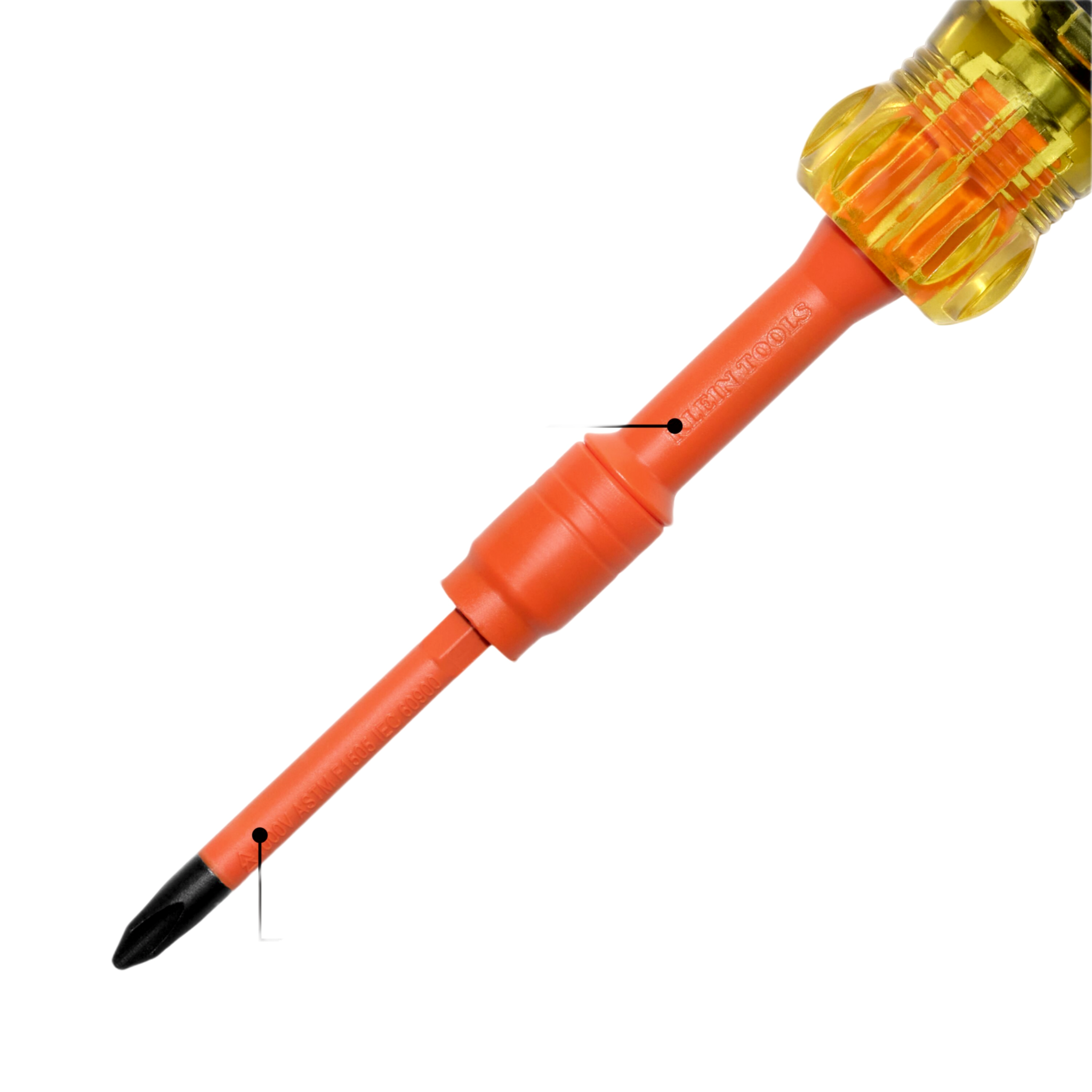 Destornillador Aislado 6-en-1 Auto-Lock / Aislado 1000V CAT III / Almohadilla de agarre / Almacenamiento de brocas integrado / Bits Philips #1 #2 / Slotted 3/16" 1/4" / Square #1 #2