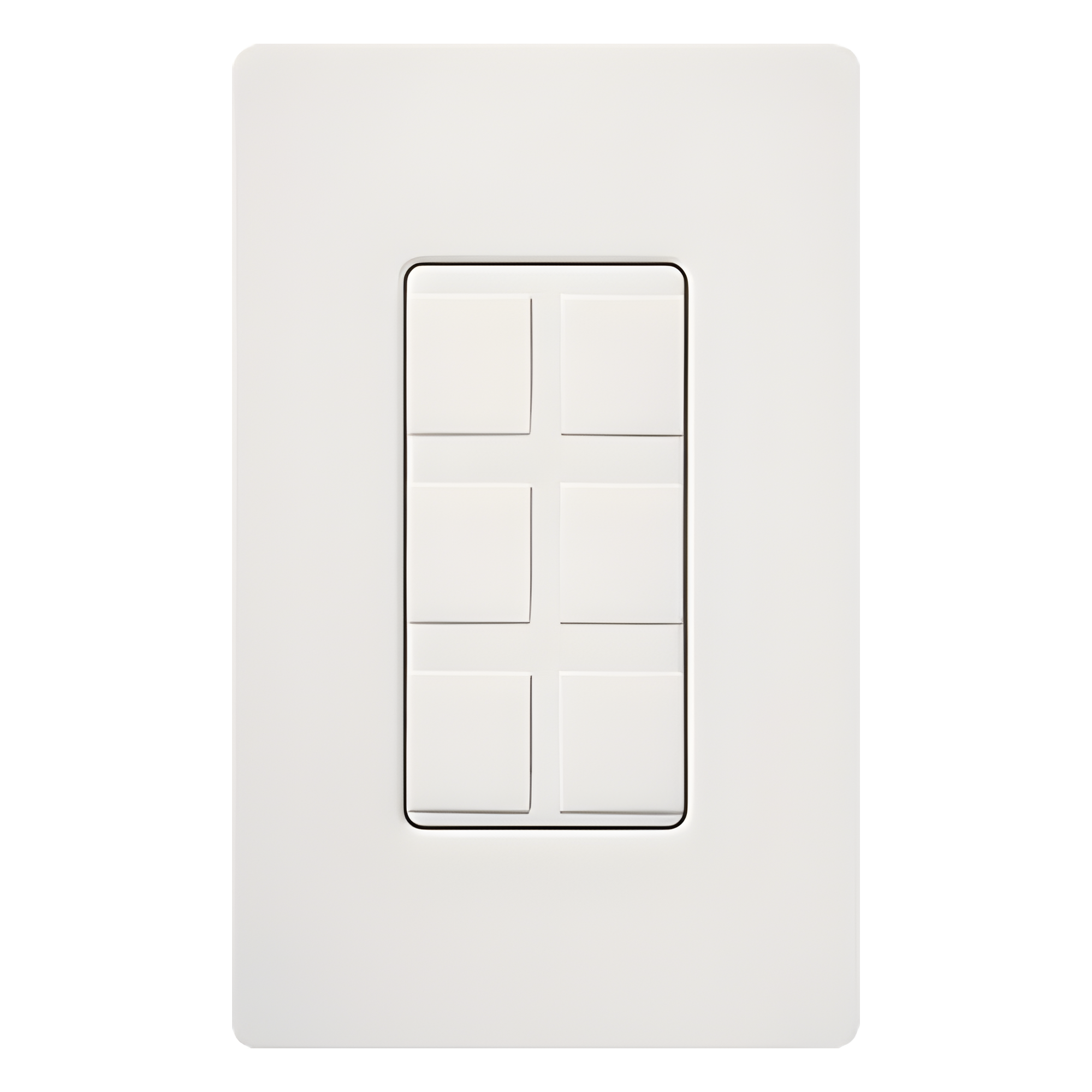 Marco de 6 puertos personalizable para conectores de red, fibra óptica, coaxial y telefonía, inserción a presión, color Snow satinado, serie Satin Colors — LUTRON ELECTRONICS · SKU SC6PFSW