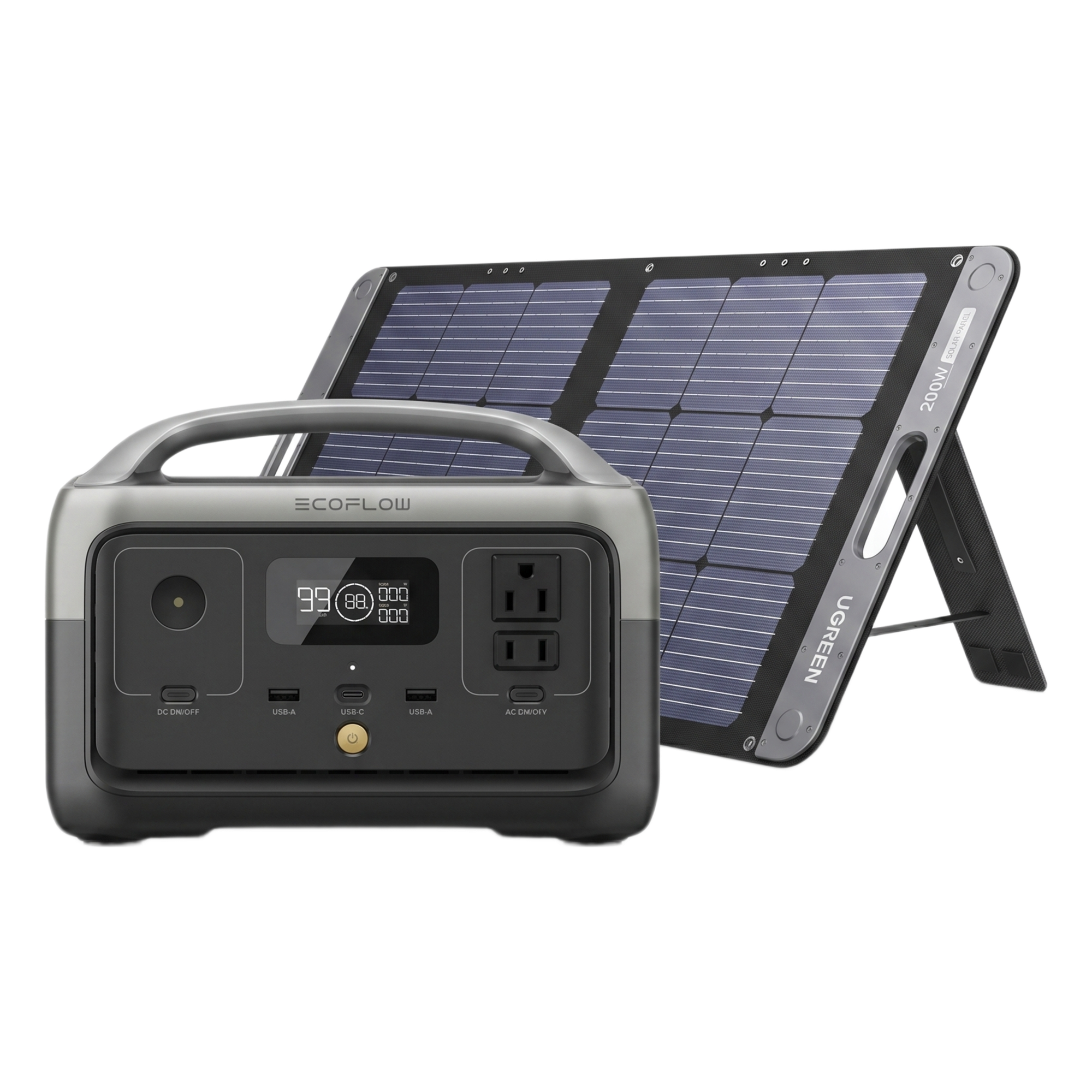 Estación de Energía Portátil / 256 Wh LFP / Inversor Onda Sinusoidal Pura 300 W / Panel Solar 200 W / USB-C 60 W / IP67 / Wi-Fi — UGREEN · SKU KITEFR60015113