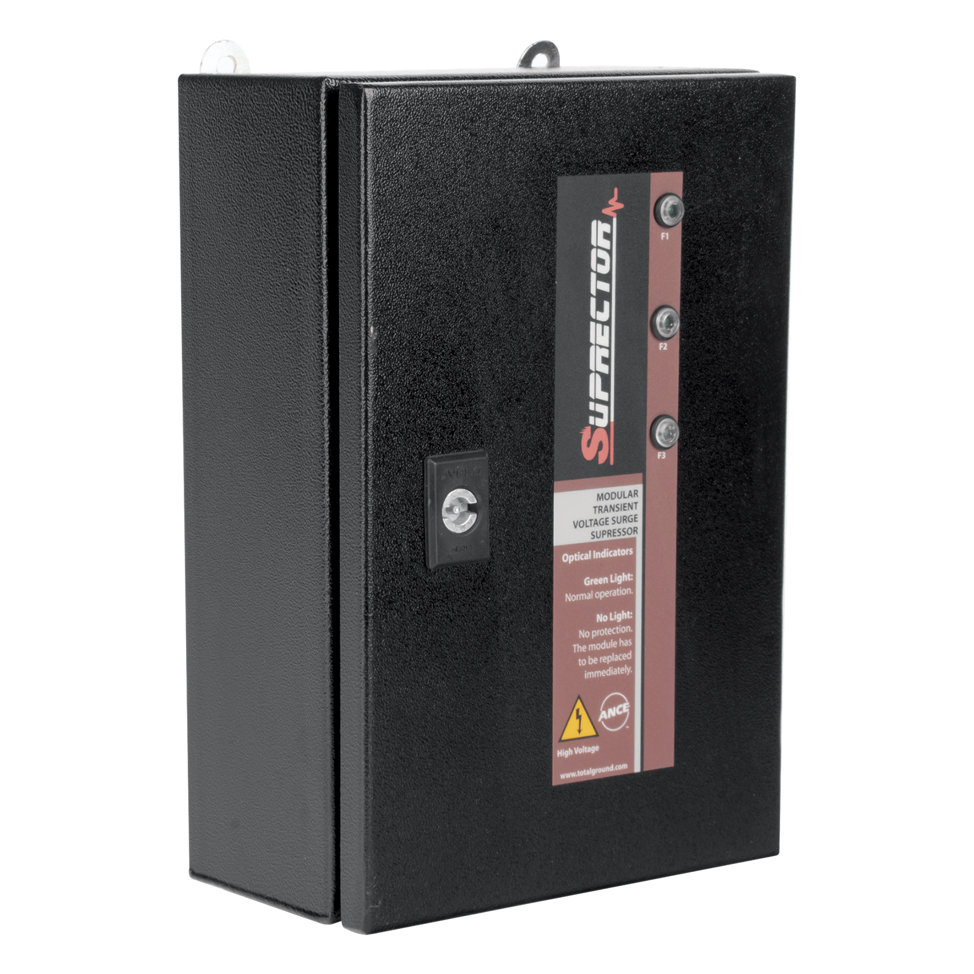 Supresor de pico clase B con voltaje de operación 127/220 Vca, 3 fases, 80 KA — TOTAL GROUND · SKU SUPR-80-3-FASO