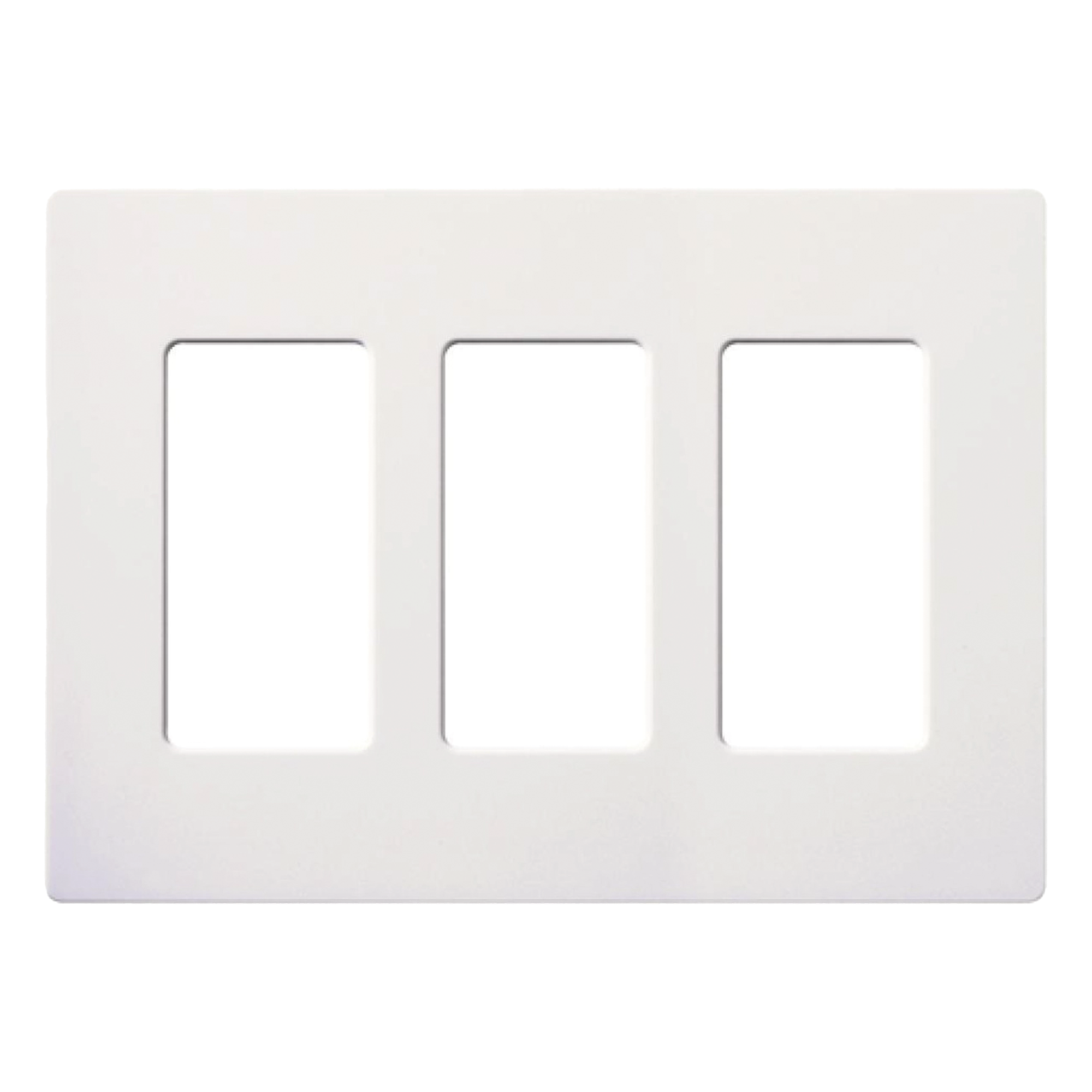 Placa de pared de 3 espacios sin tornillos visibles en acabado Snow satinado, compatible con atenuadores e interruptores Lutron Maestro, Diva, Claro y controles Pico — LUTRON ELECTRONICS · SKU SC-3-SW