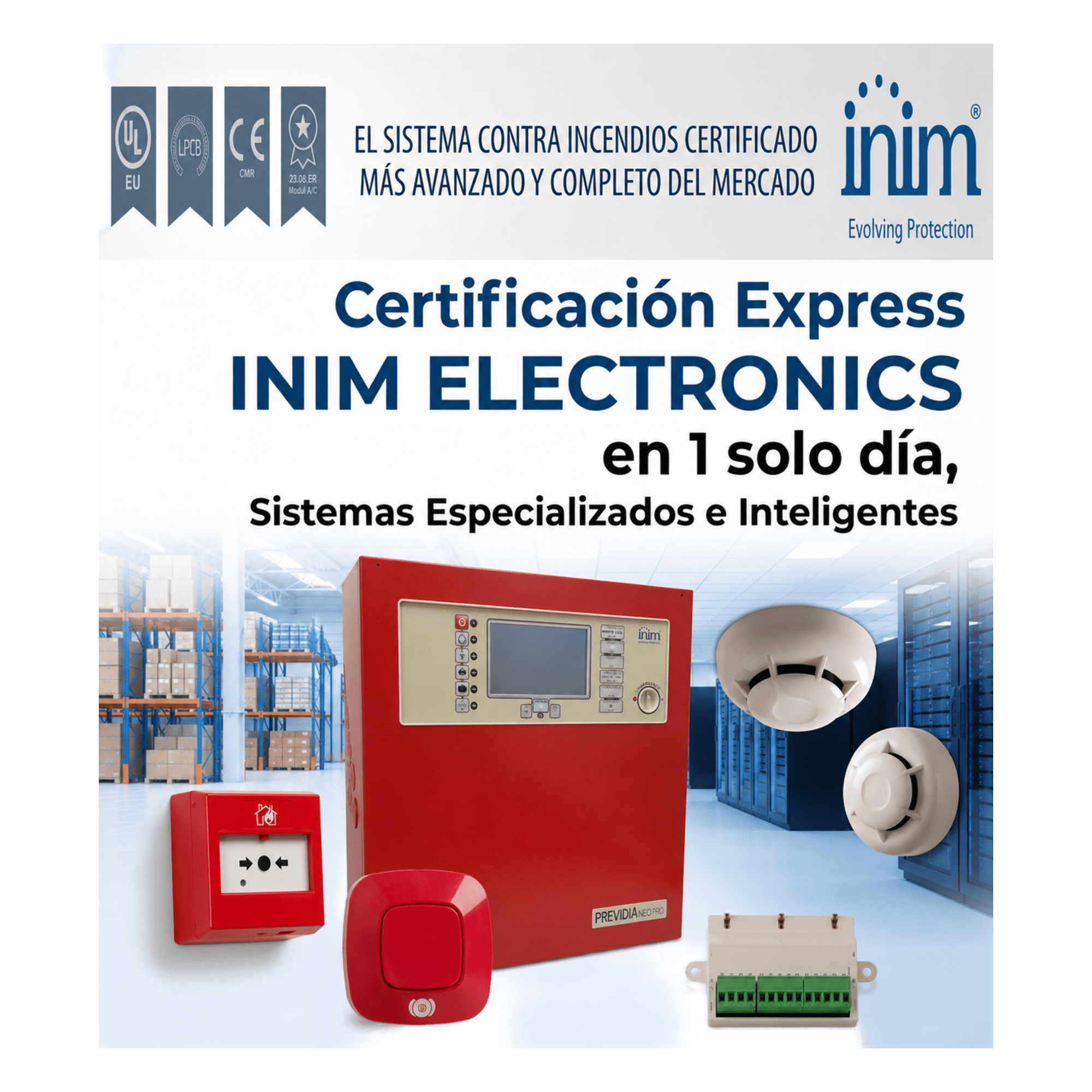 Certificación Presencial / Sistemas de Detección de Incendio / 8 Horas / Kit con 8 Componentes / Normativa NFPA y UL — SYSCOM · SKU MASTERINIM