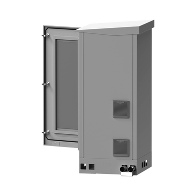 Gabinete de Piso para Exterior con Ventiladores y Termostato con Rack de 19" de 16 U + Espacio para Baterías, Se envía el Gabinete Armado.
