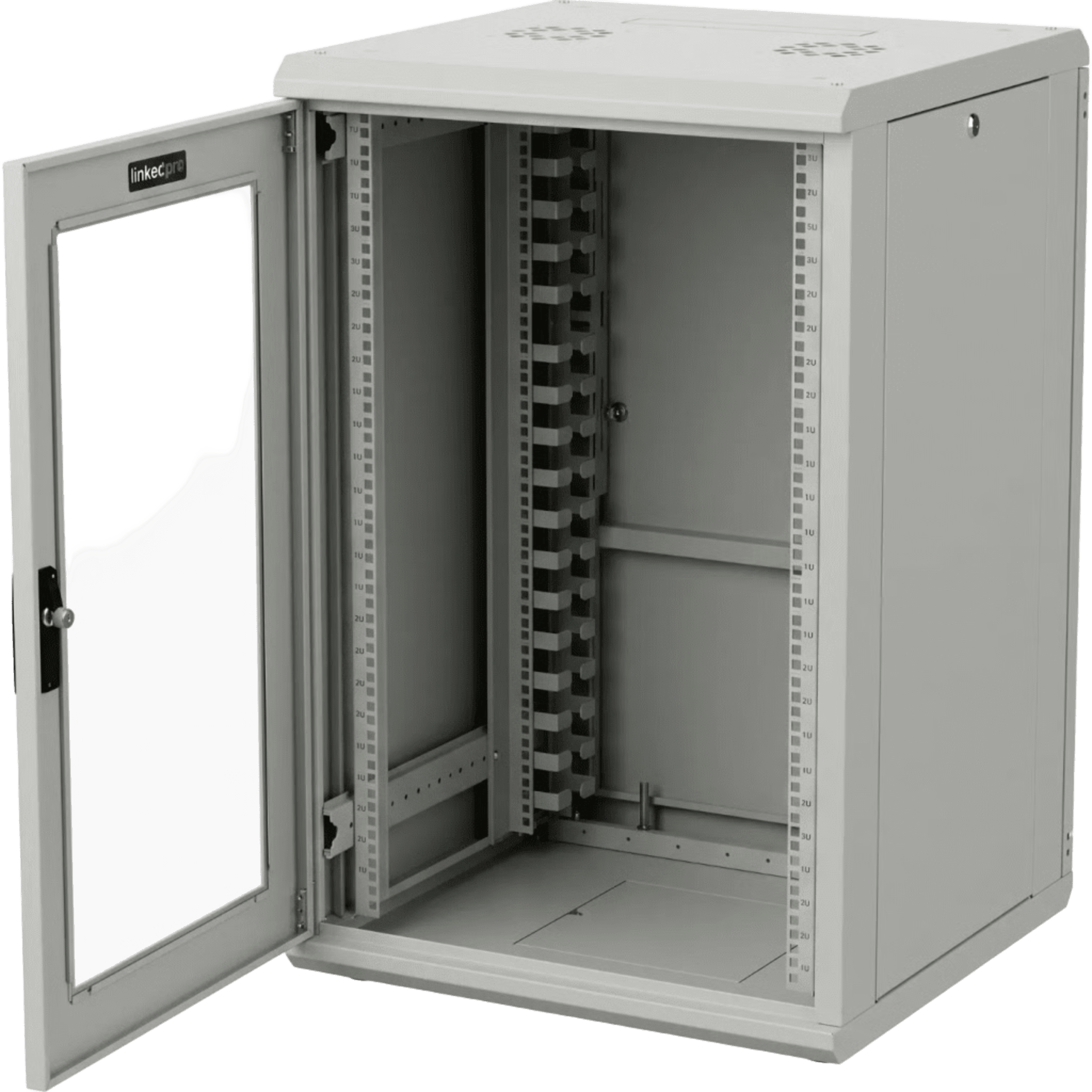 Gabinete Rackeable / 18 Unidades / 19 Pulgadas / Puerta de Cristal / Capacidad de Carga 750 Kg / Dimensiones 600x605x930 mm (23.6x23.8x36.6 in)