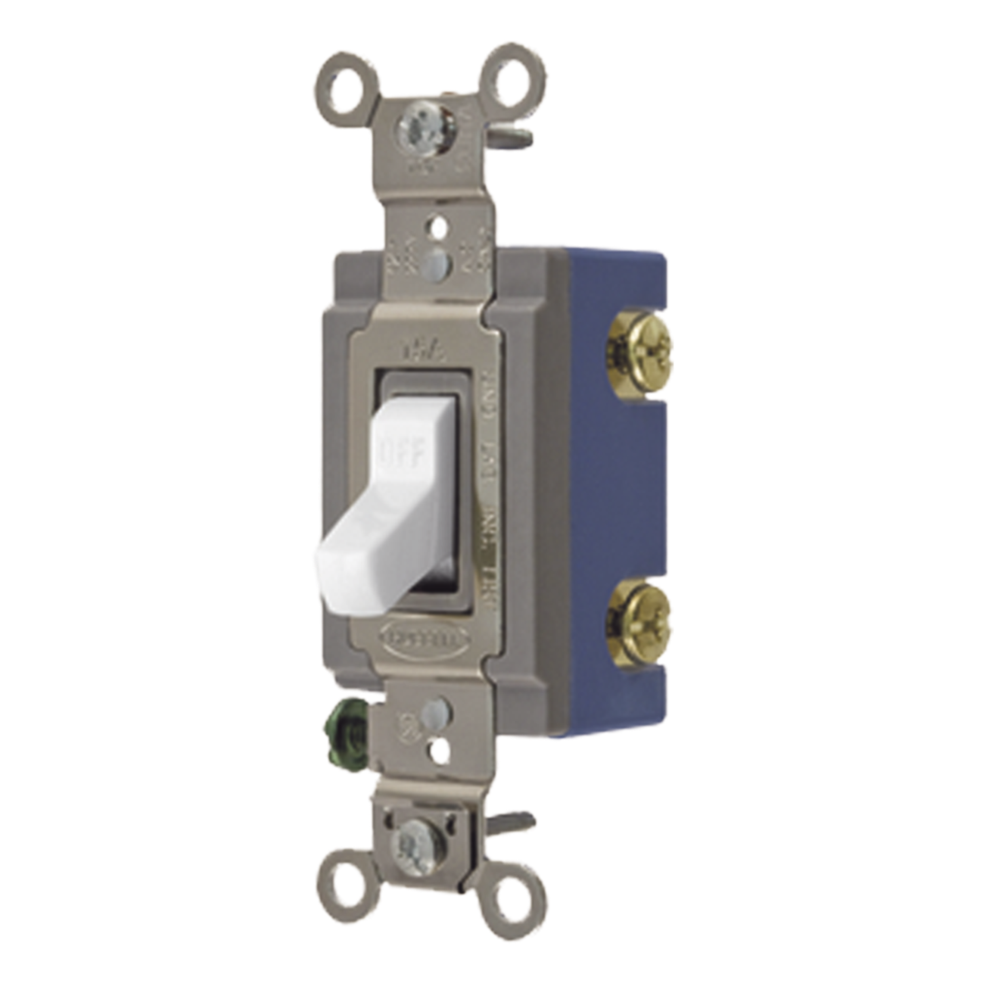 Interruptor de Palanca 15 A 120-277 V CA/ Unipolar / Grado Industrial/ Uso Extra Pesado / Cableado Lateral y Posterior / Color Blanco. — HUBBELL · SKU HUB-HBL-1201-W