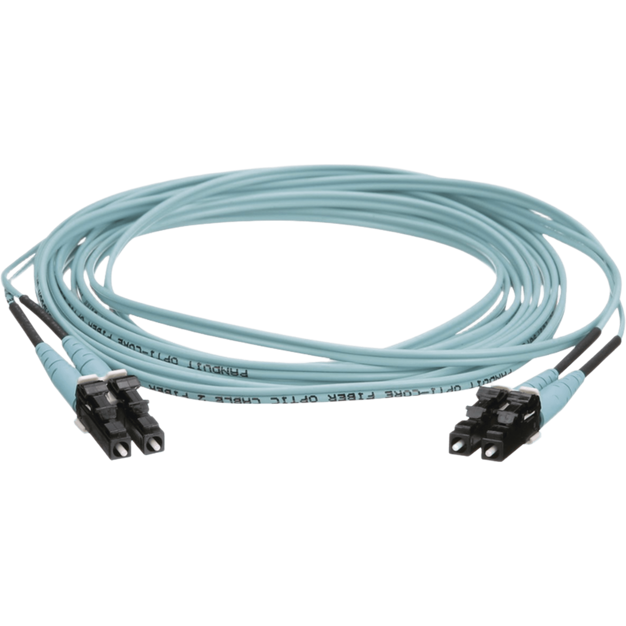 Jumper de Fibra Optica Multimodo 50/125 OM4, LC-LC Duplex, OFNR (Riser), Color Aqua, 20 Metros (65.62 Pies)