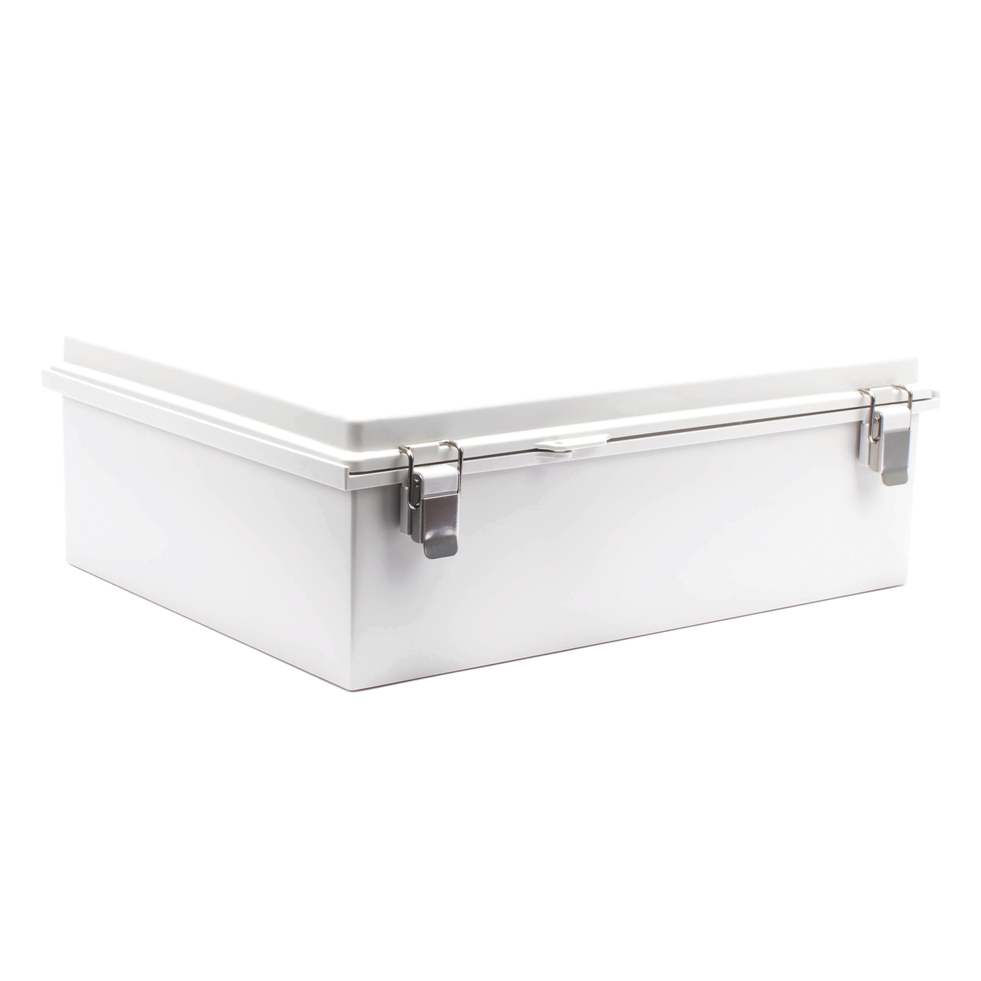 Gabinete de Plástico ABS, Uso en Intemperie IP66 (350 x 460 x 160 mm) Cierre por Broche Inoxidable y Permite Cerrado con Candado y Llave (Perno 5mm) No Incluido — PRECISION · SKU PST-3546-16E