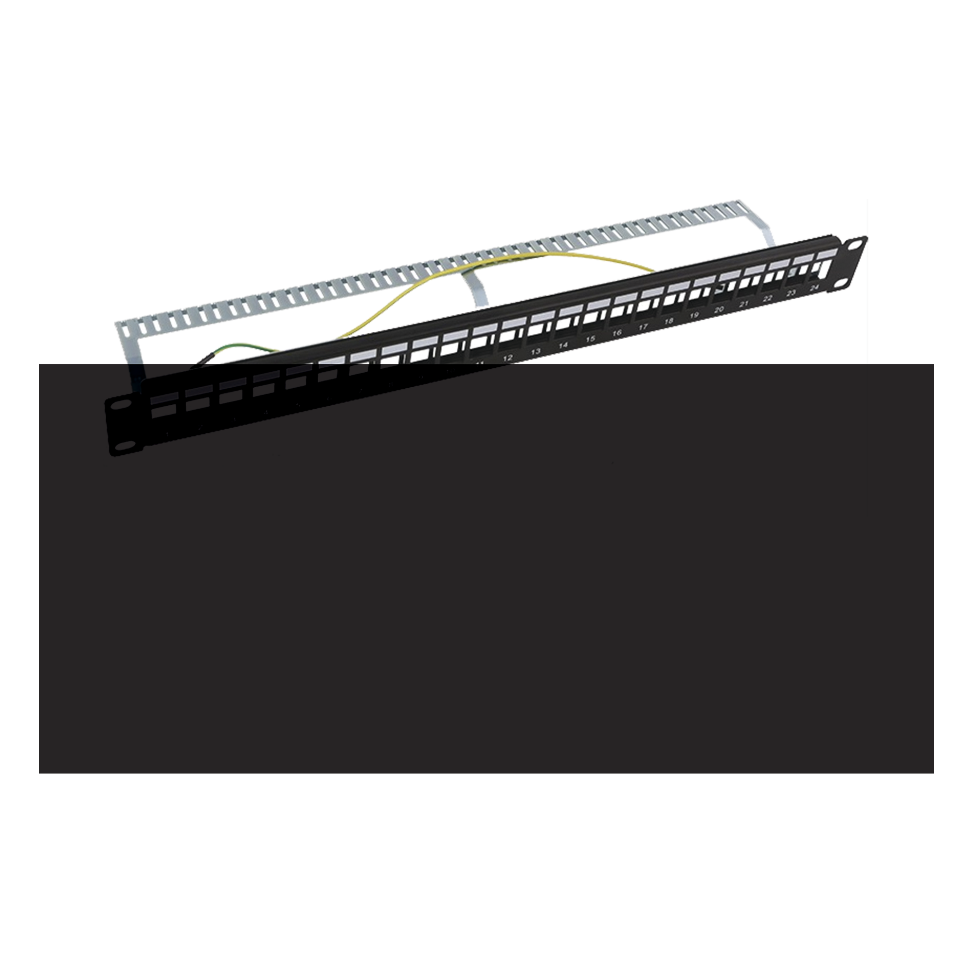 Patch Panel Modular Blindado (STP) de 24 Puertos, con Barra para Organizar Cable — LINKEDPRO BY EPCOM · SKU LP-PP-23-STP-BK-24P