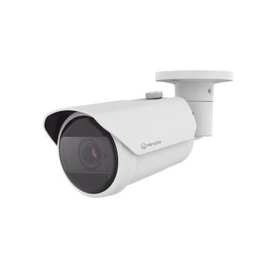 Camara Bala IP 8MP con funciones IA / Lente Motorizado 3.2 a 10.2 mm / WDR 120dB / H.265 / RanuraSD / Protección IP66 IK10 / IR 30m — HANWHA VISION · SKU QNO-C9083R