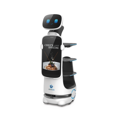Robot de Servicio Dinerbot T10 / Entregas y Publicidad Multimodal / Autonomía 8 Horas / Carga 40 kg (88 lbs) / Pantalla Táctil 11.6" / Evasión Obstáculos 300° / Velocidad 1 m/s (3.28 ft/s) — KEENON · SKU T10LS