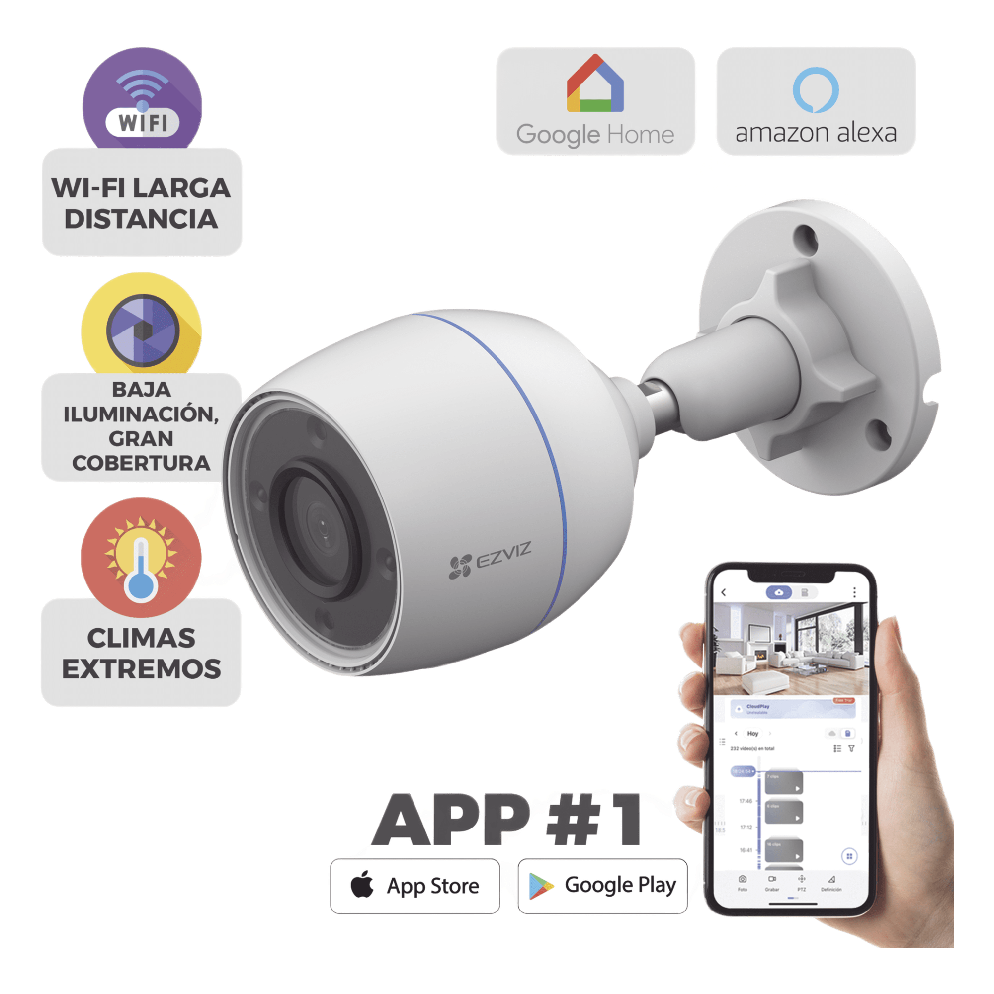 Bala WiFi / 2 Megapixel / Detección humana / Micrófono Integrado / Micro SD / Excelente Vision Nocturna / Exterior — EZVIZ · SKU CS-H3C