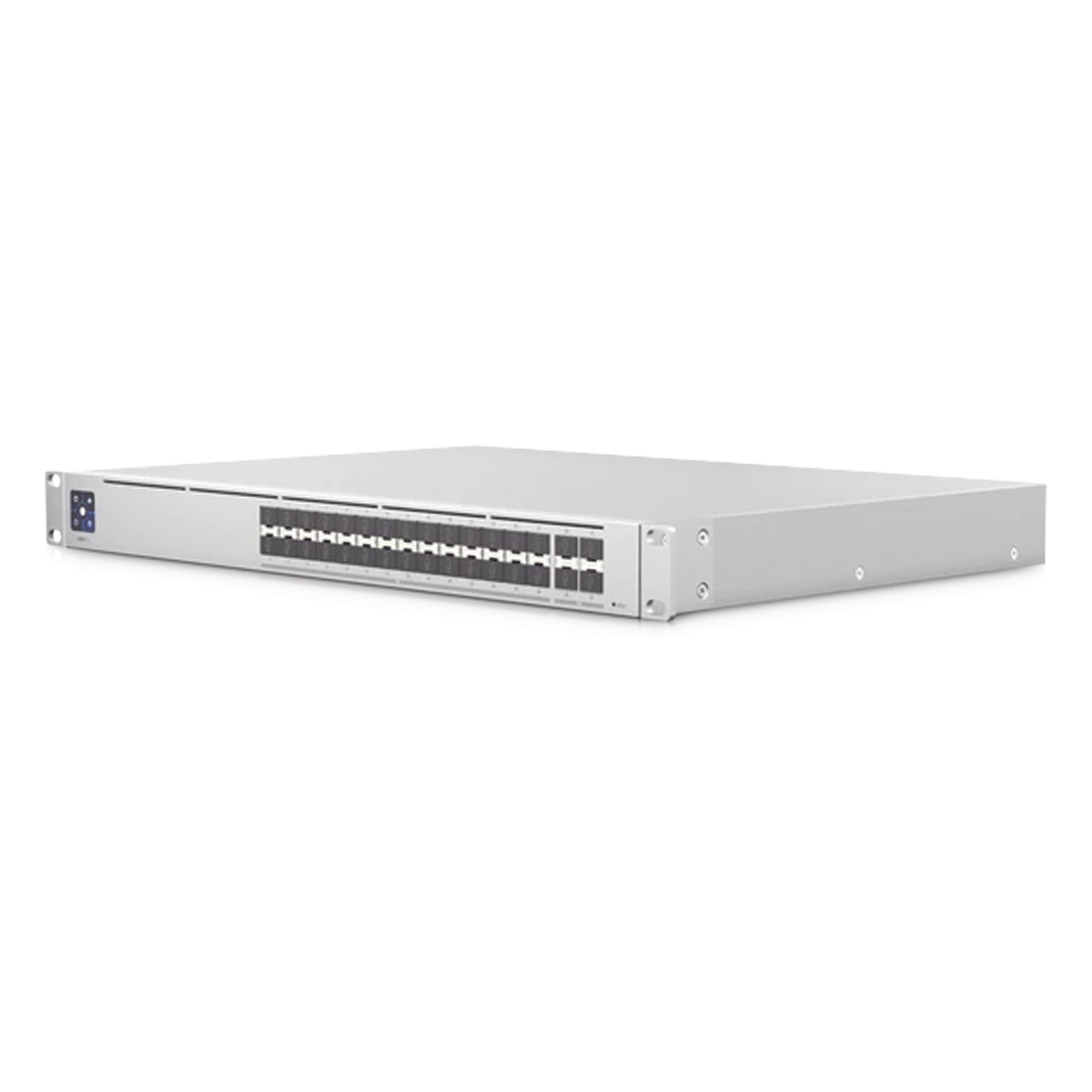UniFi Switch PRO Aggregation Capa 3 para fibra óptica con 28 puertos SFP+ (10G) y 4 puertos SFP28 (25G), pantalla informativa — UBIQUITI · SKU USW-PRO-AGGREGATION