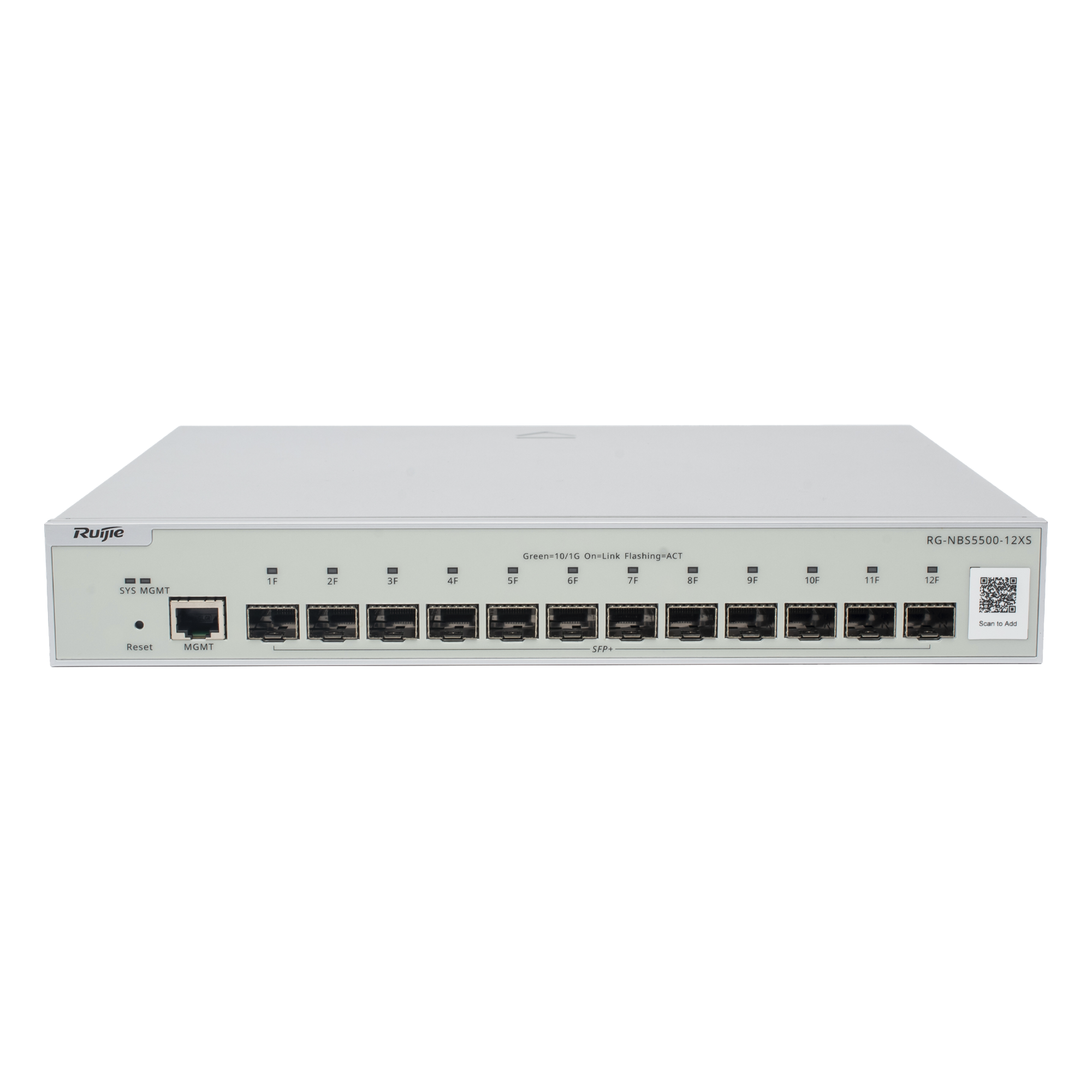 Switch Administrable Full Aggregation Capa 3, 12 Puertos SFP+ 10G y un Puerto MGMT — RUIJIE · SKU RG-NBS5500-12XS