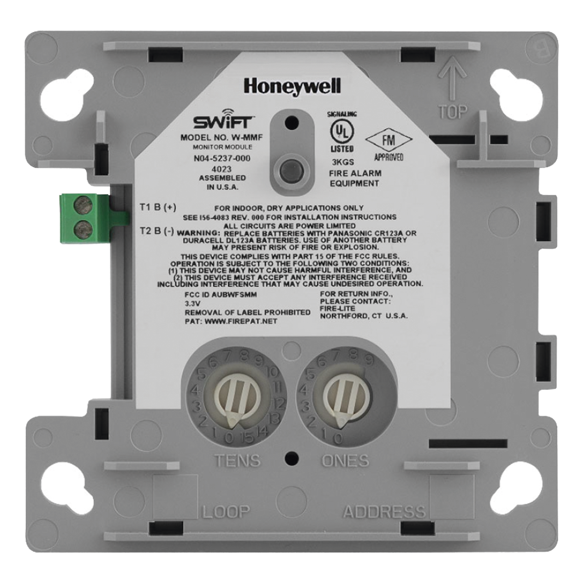Módulo Monitor Inalámbrico Direccionable / Contactos Secos / Malla SWIFT FlashScan / Batería Litio 2 Años / UL 268 y UL 864 — NOTIFIER · SKU FW-MM