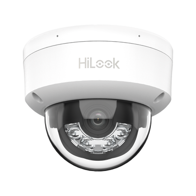 [Dual Light] HiLook Series / Domo IP de 4 Megapixel / Uso en interior / Lente 2.8 mm / 20 mts IR + 20 mts Luz Blanca / Micrófono Integrado / ACUSENSE Lite / PoE / dWDR / H.265+ / ONVIF