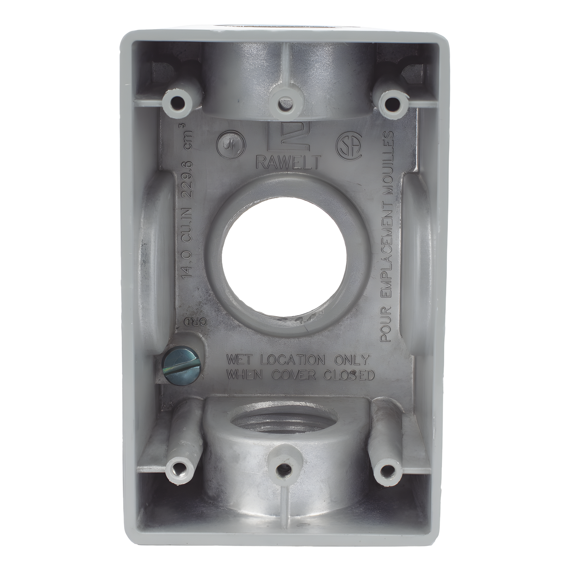Caja Condulet FS de 1" (25.4 mm ) con tres bocas una arriba y una atrás a prueba de intemperie. — RAWELT · SKU RR-2746