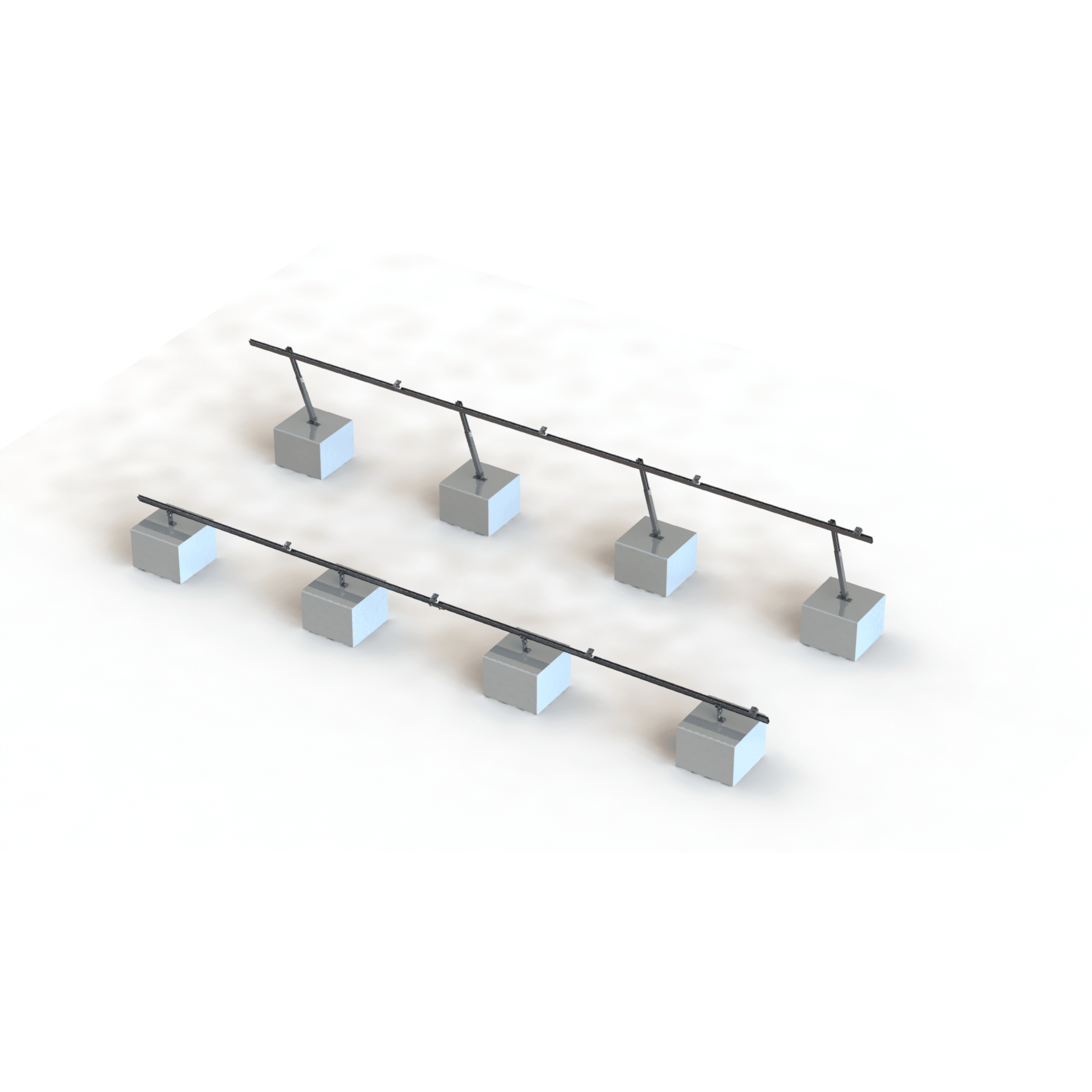 Sistema de Montaje Solar VEKTOR21 / Estructura Ajustable Aluminio AL6005-T5 / Patas Frontales y Ajustables / Bases Cemento Personalizables / Ángulos 10°-30° / Torque 11-13 Nm