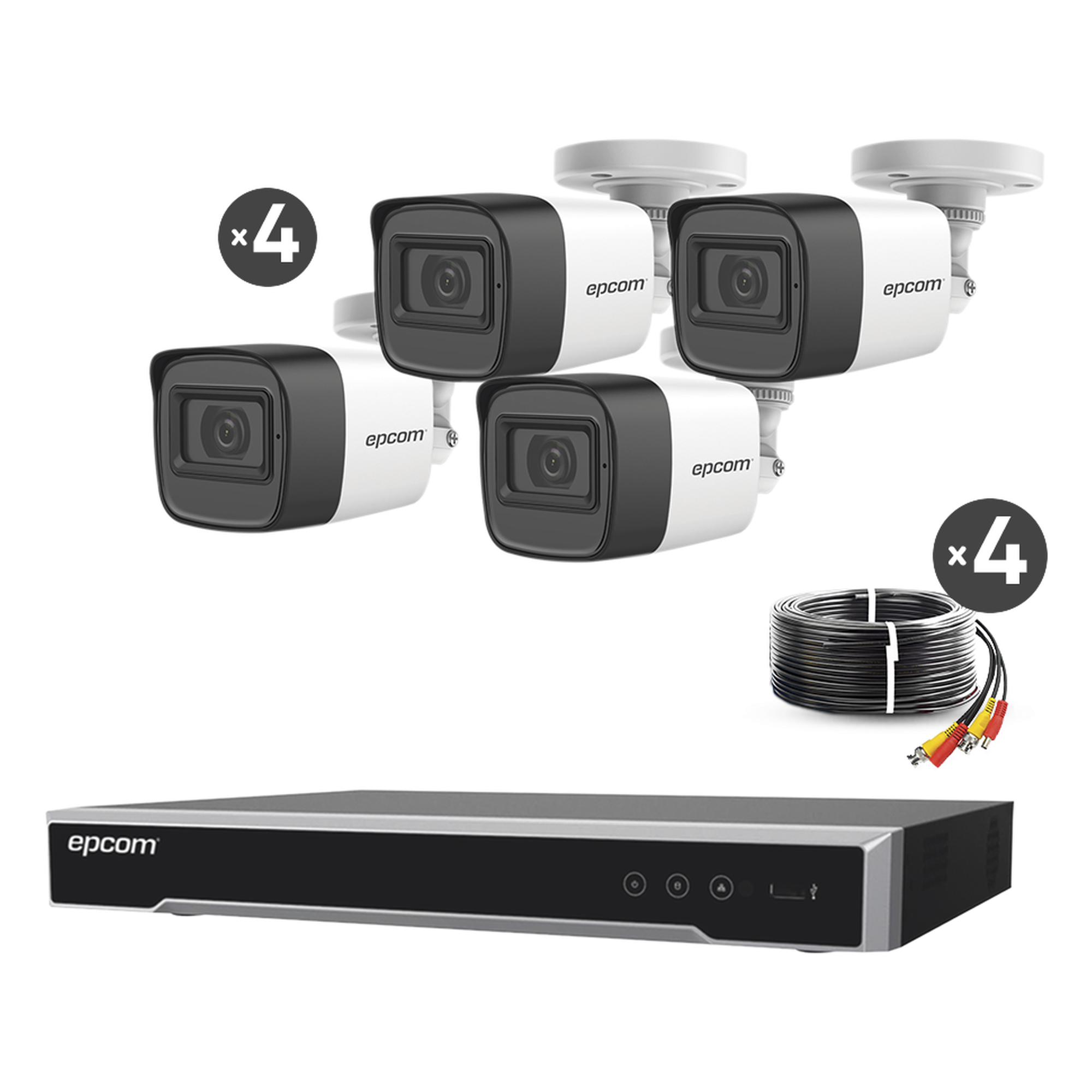 Kit TURBOHD 5 Megapixel / DVR 4 Canales / 4 Cámaras de 5 Megapixel con Micrófono Integrado / 4 Cables 18 Metros / Fuente de Poder Profesional — EPCOM PROFESSIONAL · SKU B50-KIT-MIC