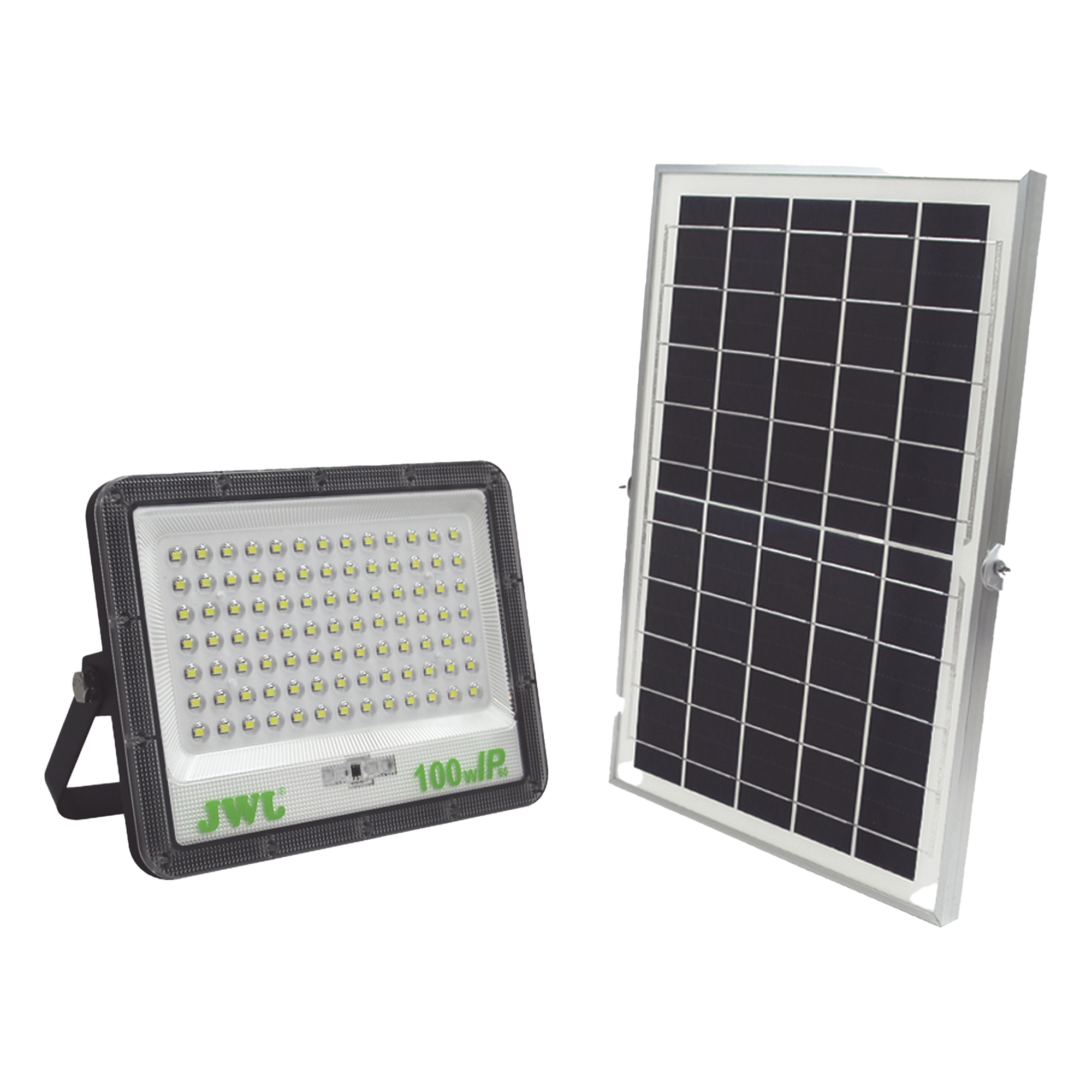 Reflector de 100 W con Panel Solar / Batería 3.2 V CD / T.C.C. 6 500 K / IP66. — JWJ · SKU JLRE-SOL-01-100N