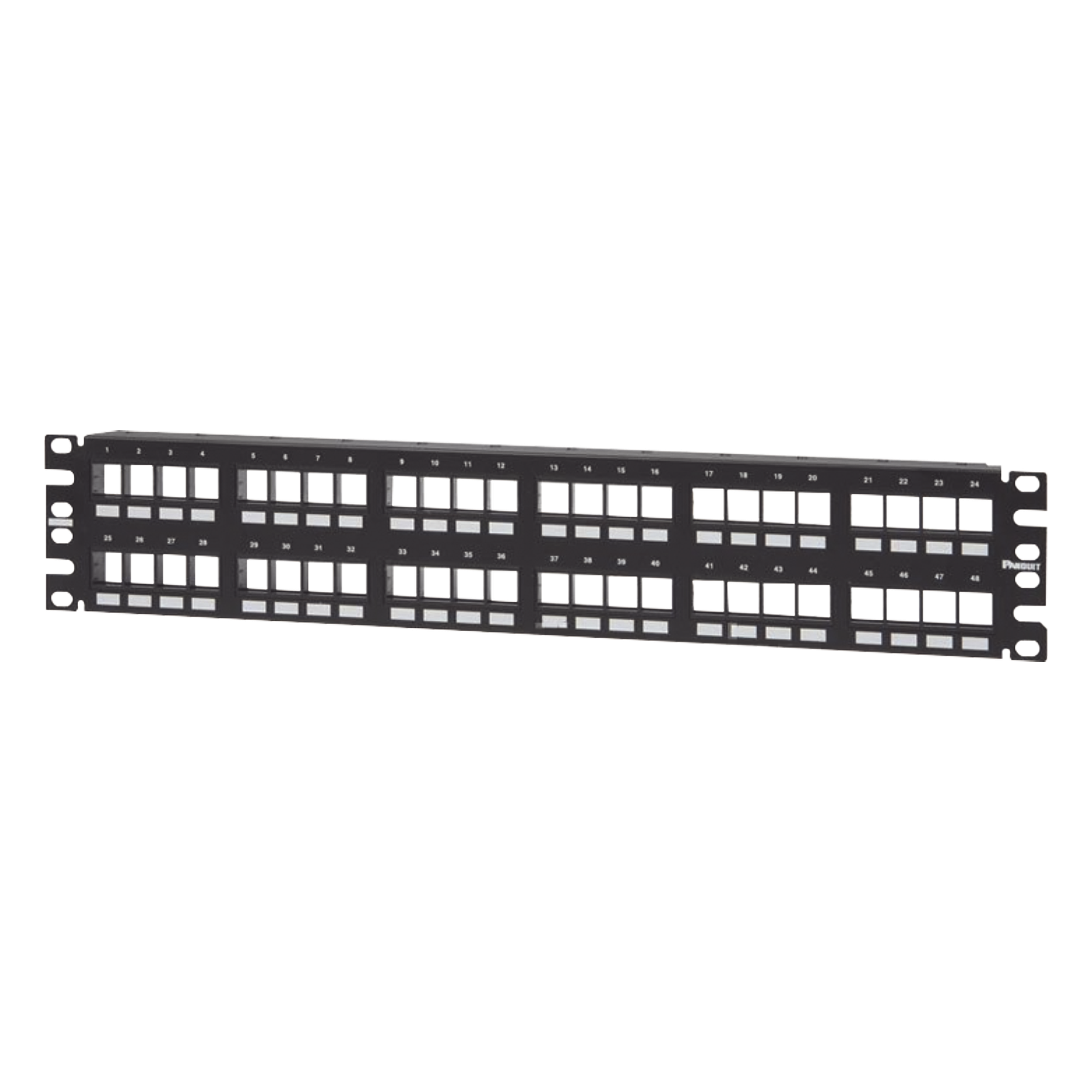 Panel de Parcheo Modular Keystone (Sin Conectores), Numerado y Espacio para Etiquetas, de 48 Puertos, 2UR — PANDUIT · SKU NKPP48FMY