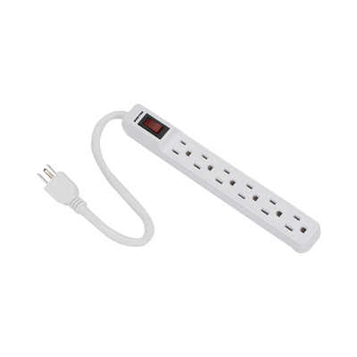 Multicontacto con cable 30 cm. 6 tomas 127 Vca línea, tierra, neutro 15 A max.